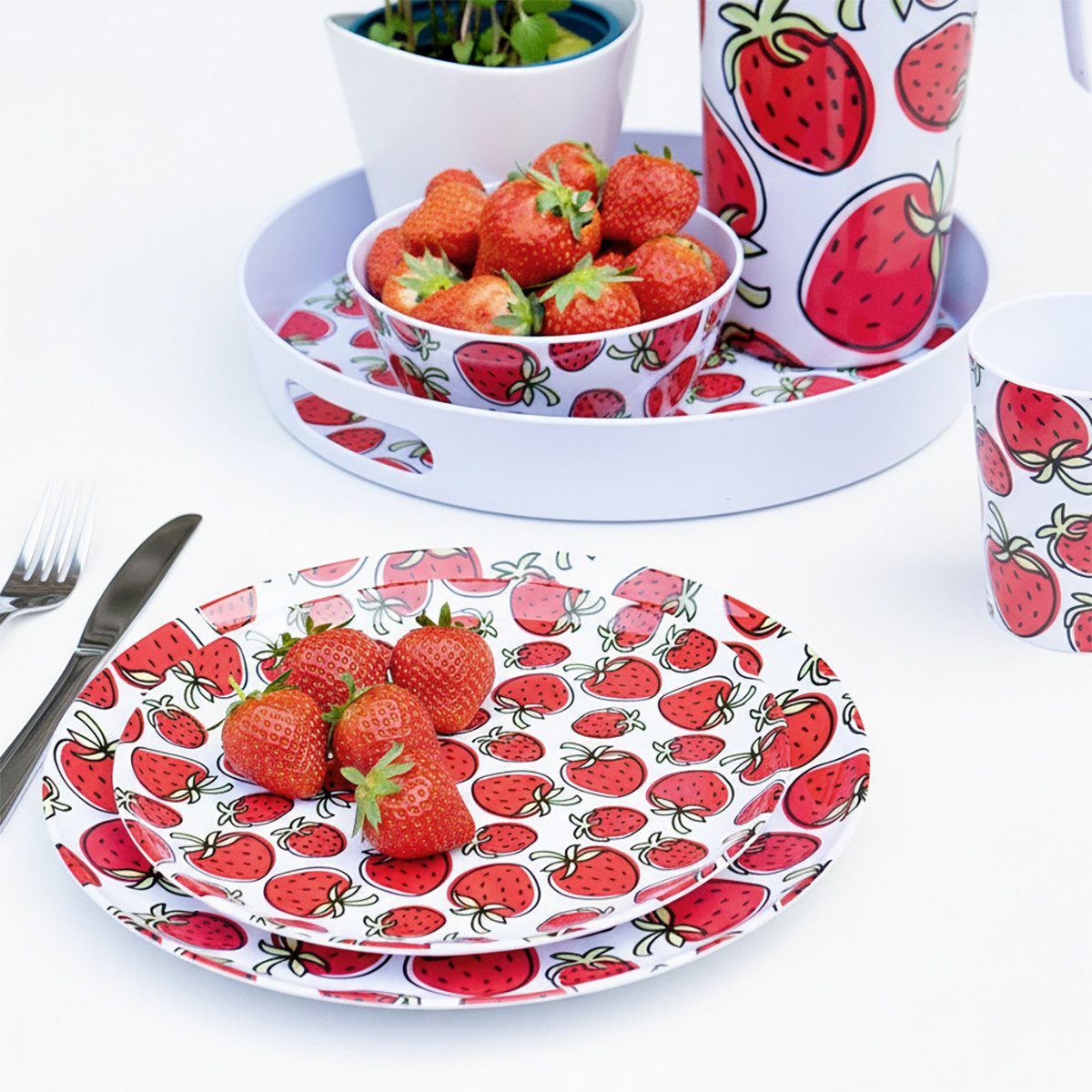 Geda Labels GmbH Frühstücksteller Erdbeeren, (1 St), Rot, 20cm, spülmaschinengeeignet