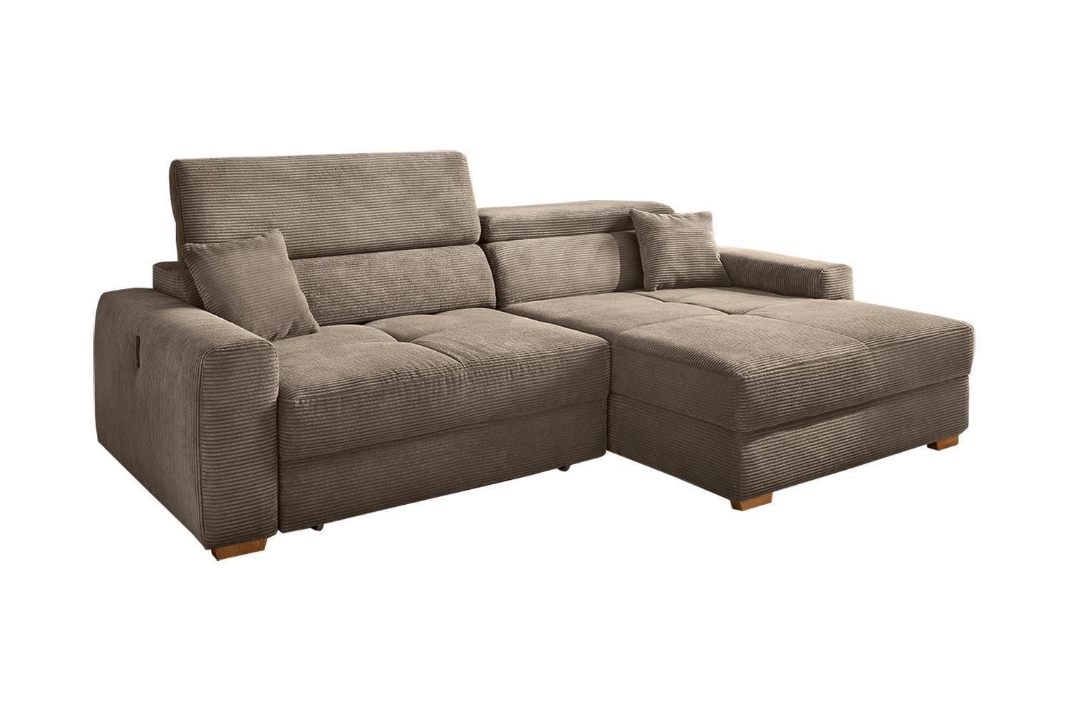 Jockenhöfer Gruppe Ecksofa SLIDER, Taupe, Cordbezug, Kopfteilverstellung, elektrische Sitztiefenverstellung, USB-Anschluss, B 277 x T 187 cm