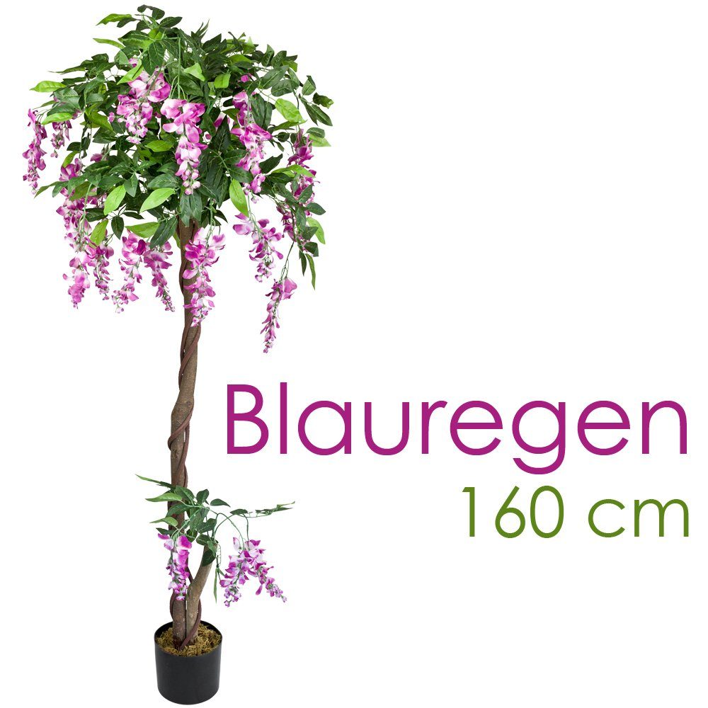 Kunstbaum Blauregen Wisteria Glyzinie Künstliche Pflanze mit Echtholz 160 cm, Decovego