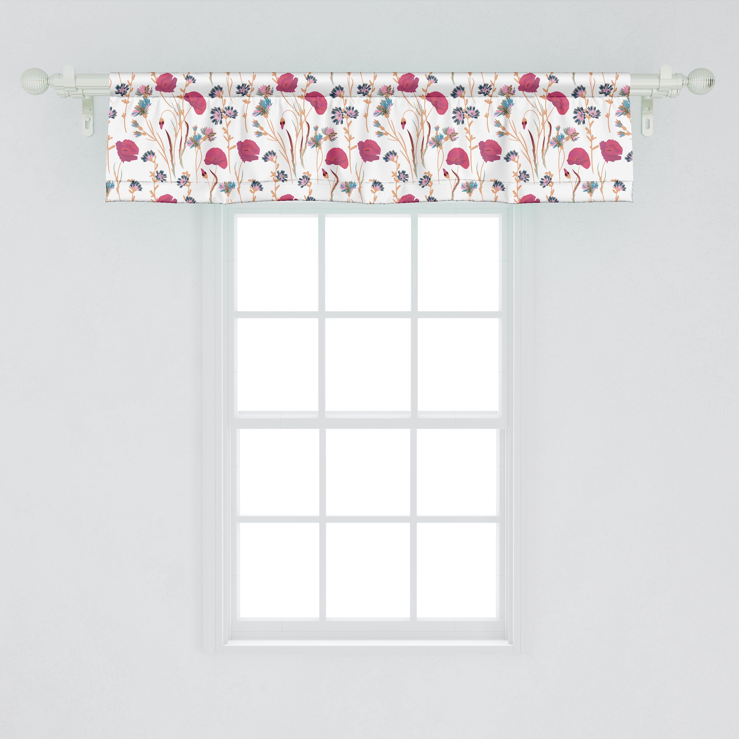 Scheibengardine Vorhang Volant für Beruhigen Küche Blumen Microfaser, Dekor Kunst mit Abakuhaus, Töne Schlafzimmer Stangentasche, Wildblumen