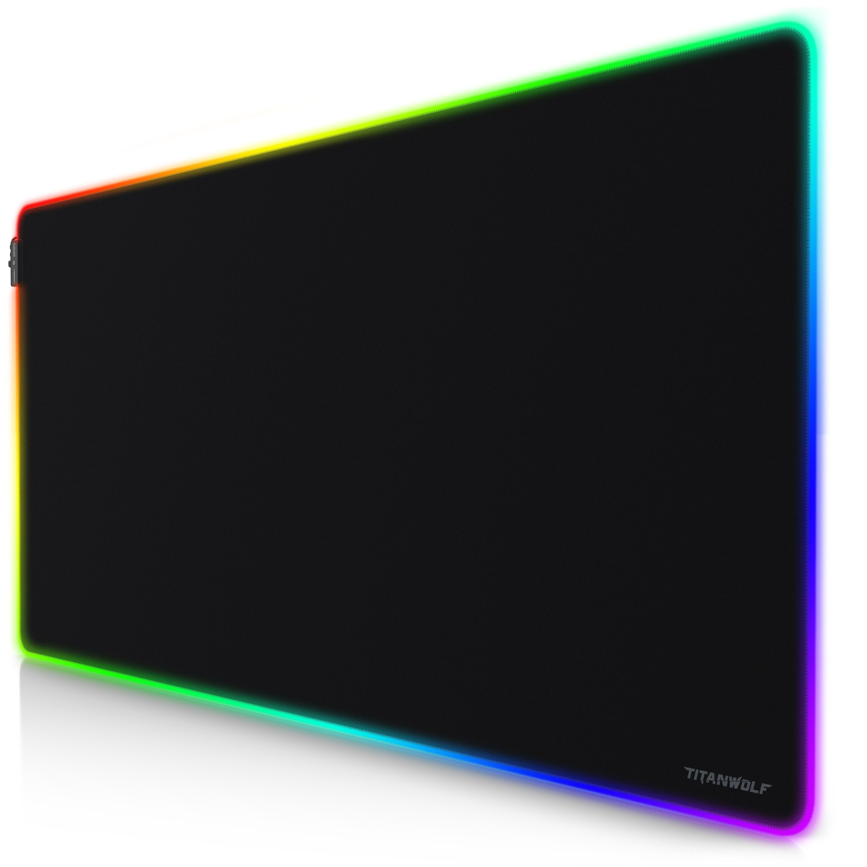 Titanwolf Gaming Mauspad RGB Mousepad 1200 x 600 x 3 mm, LED Multi Color XXXL Tischunterlage (1-St), rutschfest, abwaschbar, Geschwindigkeit & Präzision, Titanwolf Schrift