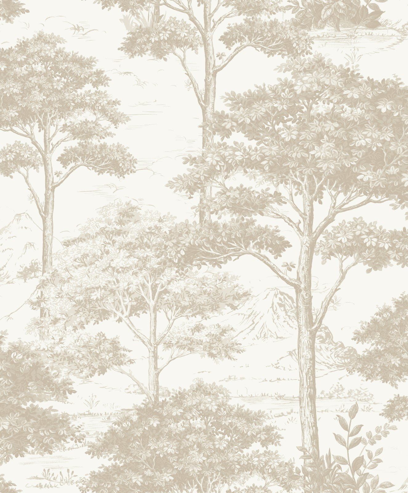 Grandeco Tapete Vliestapete Bäume Wald Motiv Natur Floral Blätter Creme Beige MN3003 Maison