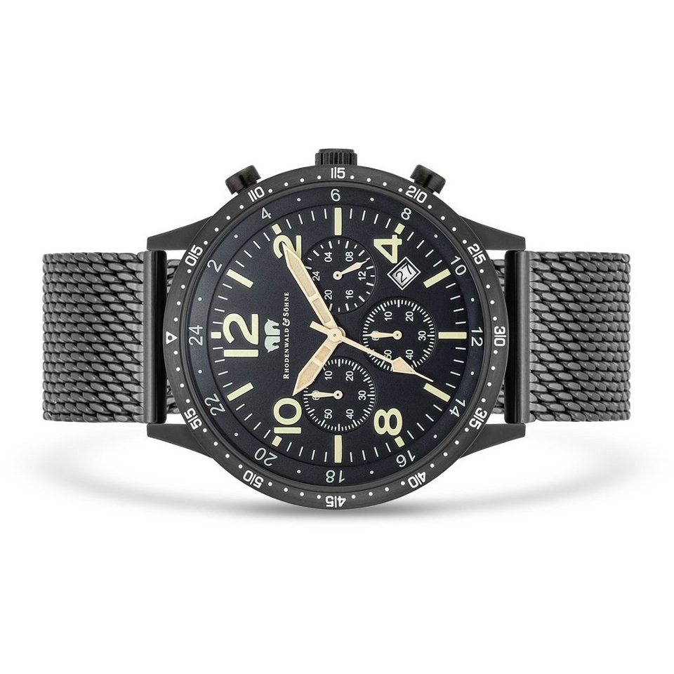 Edelstahl-Armband schwarz, Captain Flight & mit Rhodenwald Söhne Chronograph