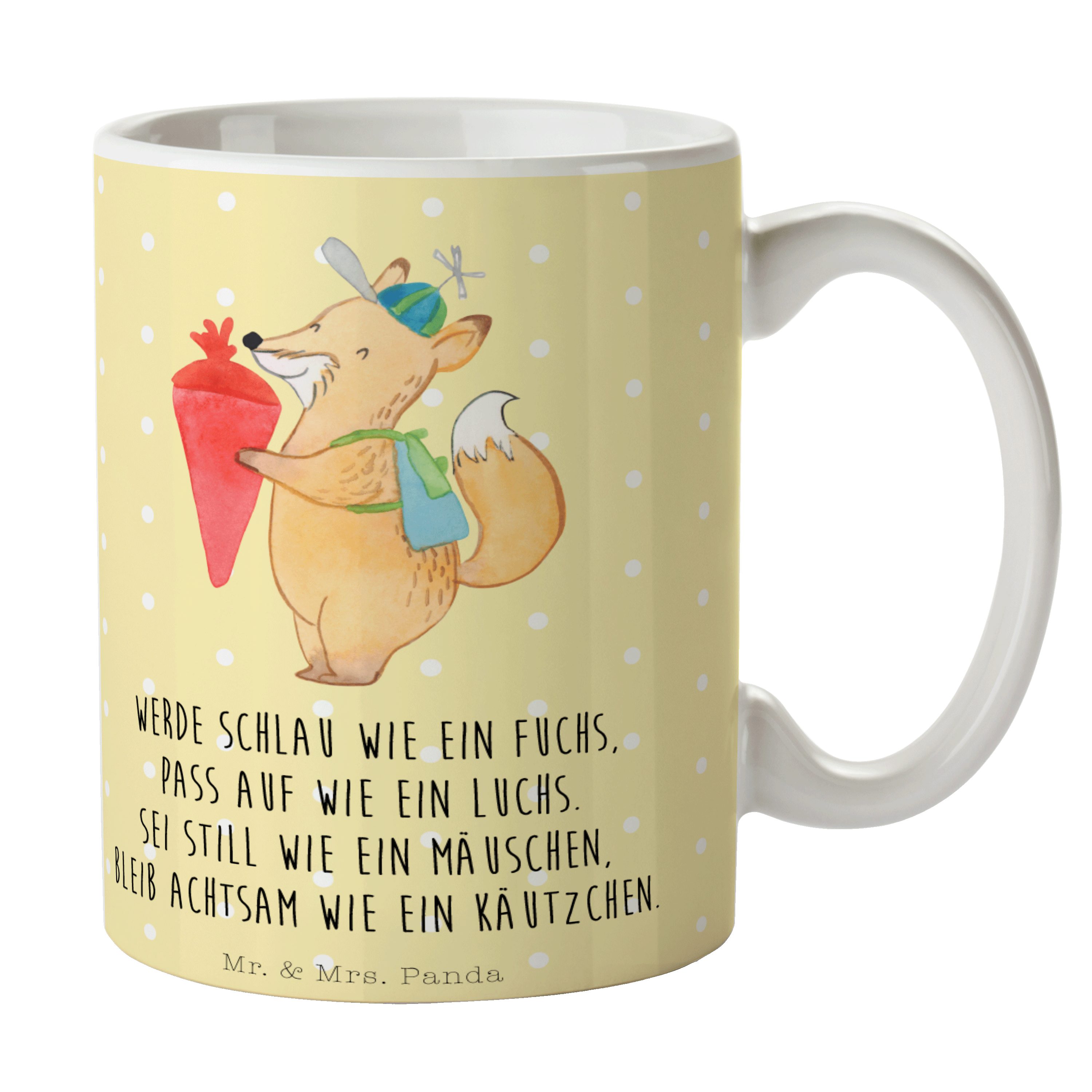 Mr. & Mrs. Panda Tasse Fuchs Schulkind - Gelb Pastell - Geschenk, Gute Laune, Tiere, Tasse S, Keramik