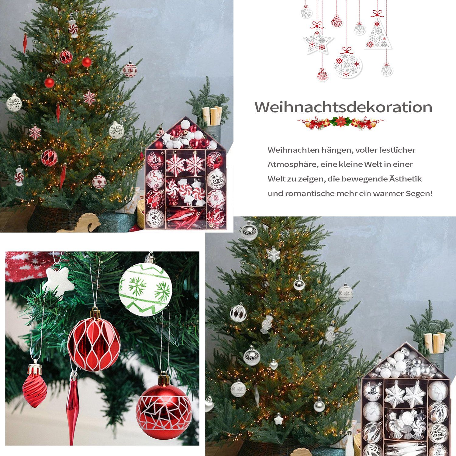 73tlg MAGICSHE Weihnachtsdeko Hellblau/Weiß Weihnachtsbaumkugel Ornamente-Set