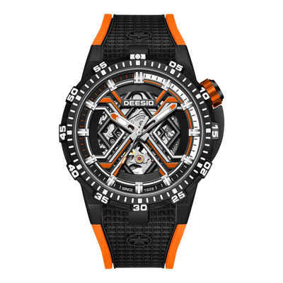 DEESIO Mechanische Uhr für Männer mit Gravur, Handaufzug kleines Sekundenzifferblatt, (Multifunktionsuhr Sophisticated Sport), vollständig ausgehöhltes Design, automatisches Uhrwerk