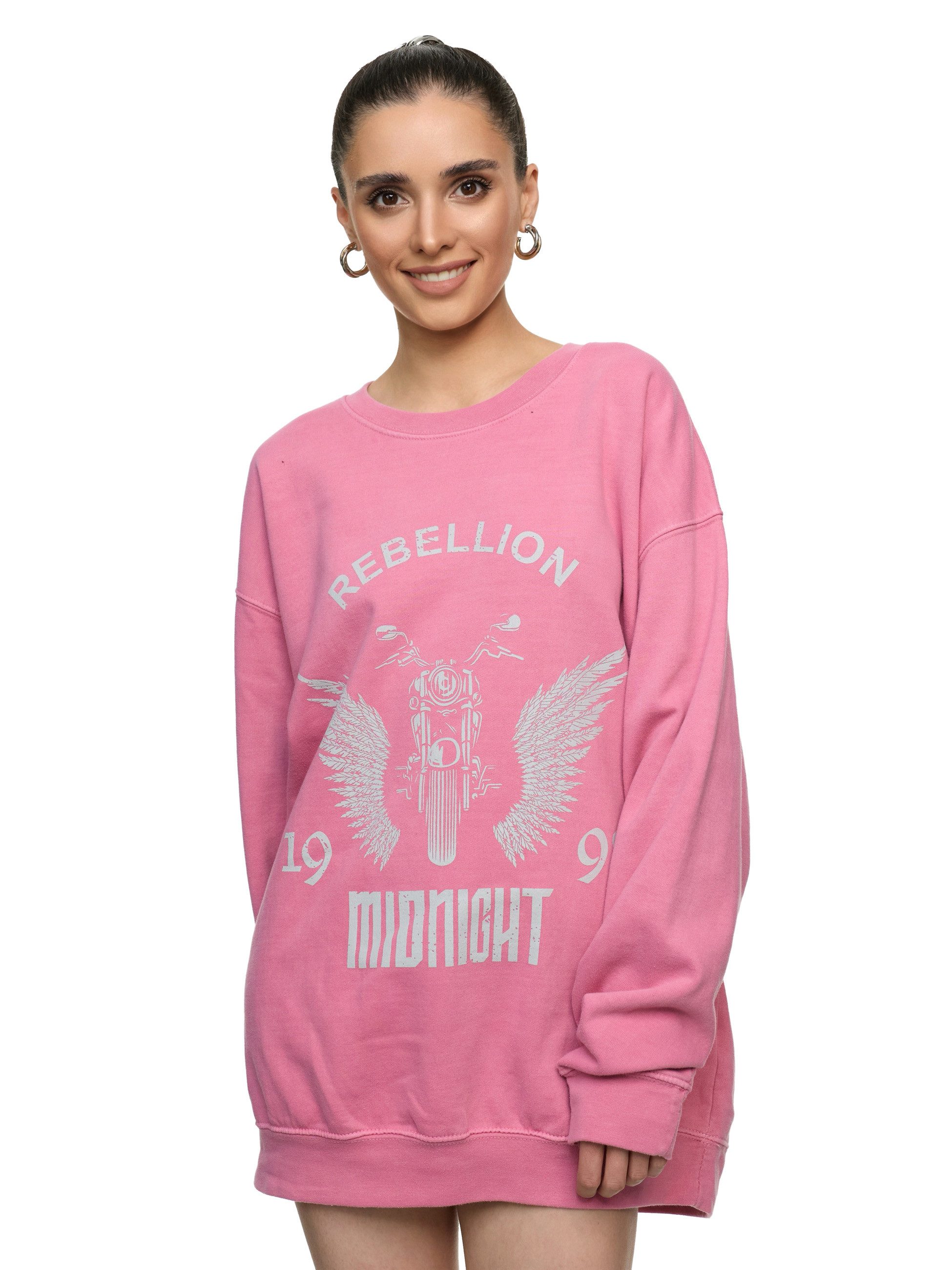 Worldclassca Sweatshirt Worldclassca Oversized Sweatshirt REBELLION Print Langarm Pullover PRINT - REBELLION - MIDNIGHT - MOTORCYCLE CLUB - ANGEL