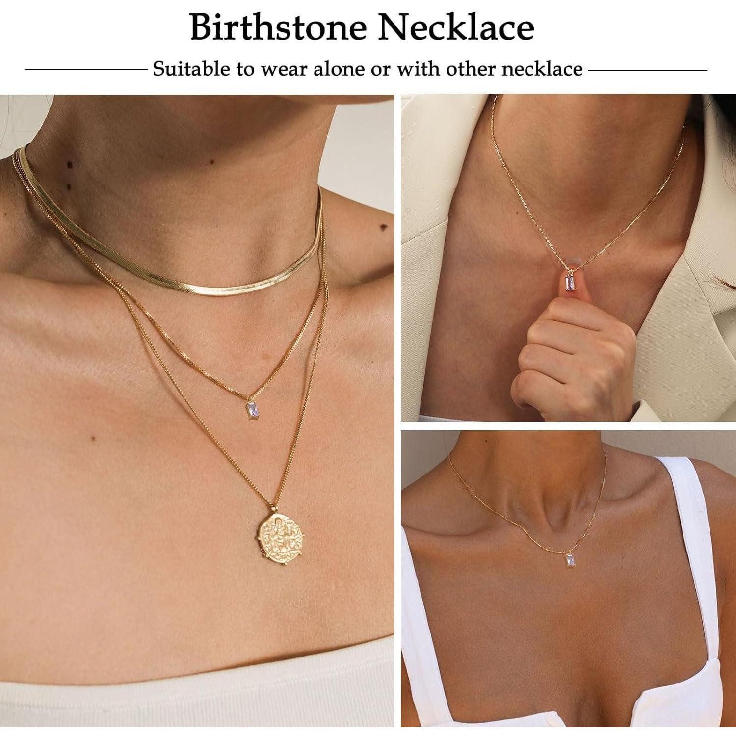 LuxusKollektion Kette mit Anhänger Halskette Damen 14K Vergoldet Silber Geburtsstein Gold-06.Juni – Bild 4 von 5