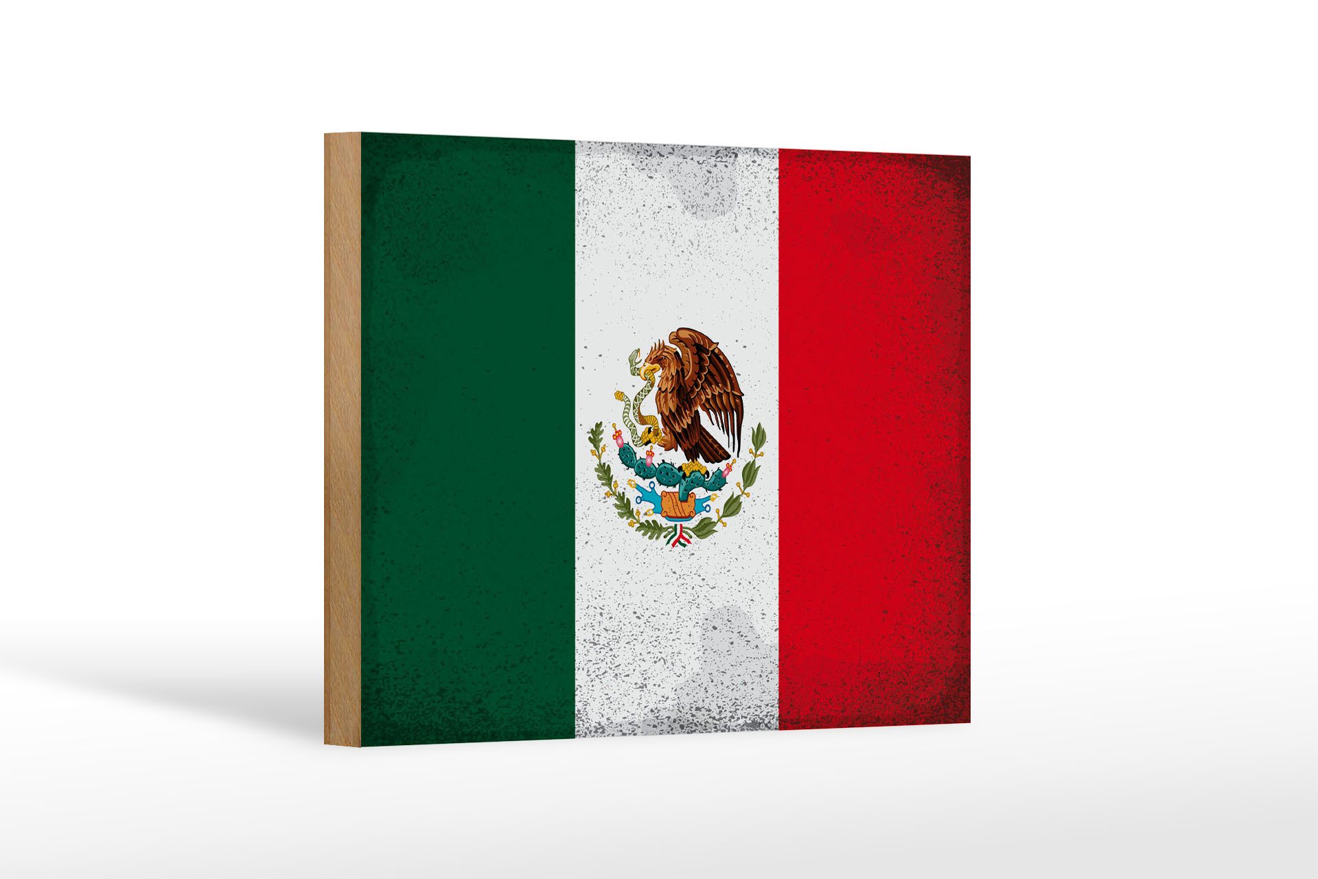 Femer GmbH Holzbild Flagge Mexiko 18x12 cm Flag of Mexico Vintage, Flaggen (1 St), Glatte Holzfaserplatte (MDF), vorn beschichtet