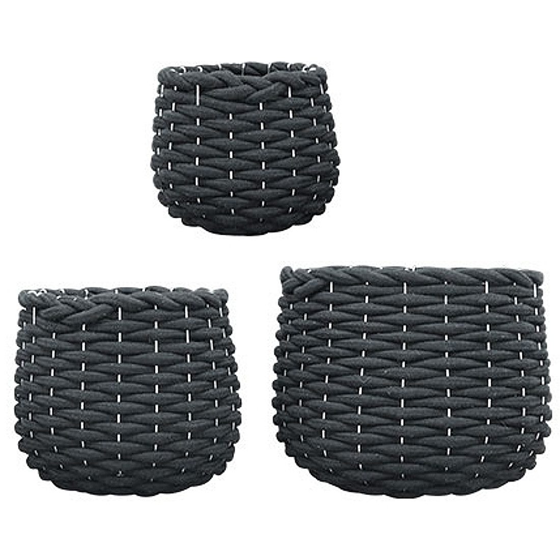Macosa Home Dekokorb Stoffkorb Flechtkorb Aufbewahrungskorb Aufbewahrung Bodenkorb (3 St., 3er Set), Regalkorb 3er Set schwarz Wolle Korbset rund Deko-Korb Wollkorb