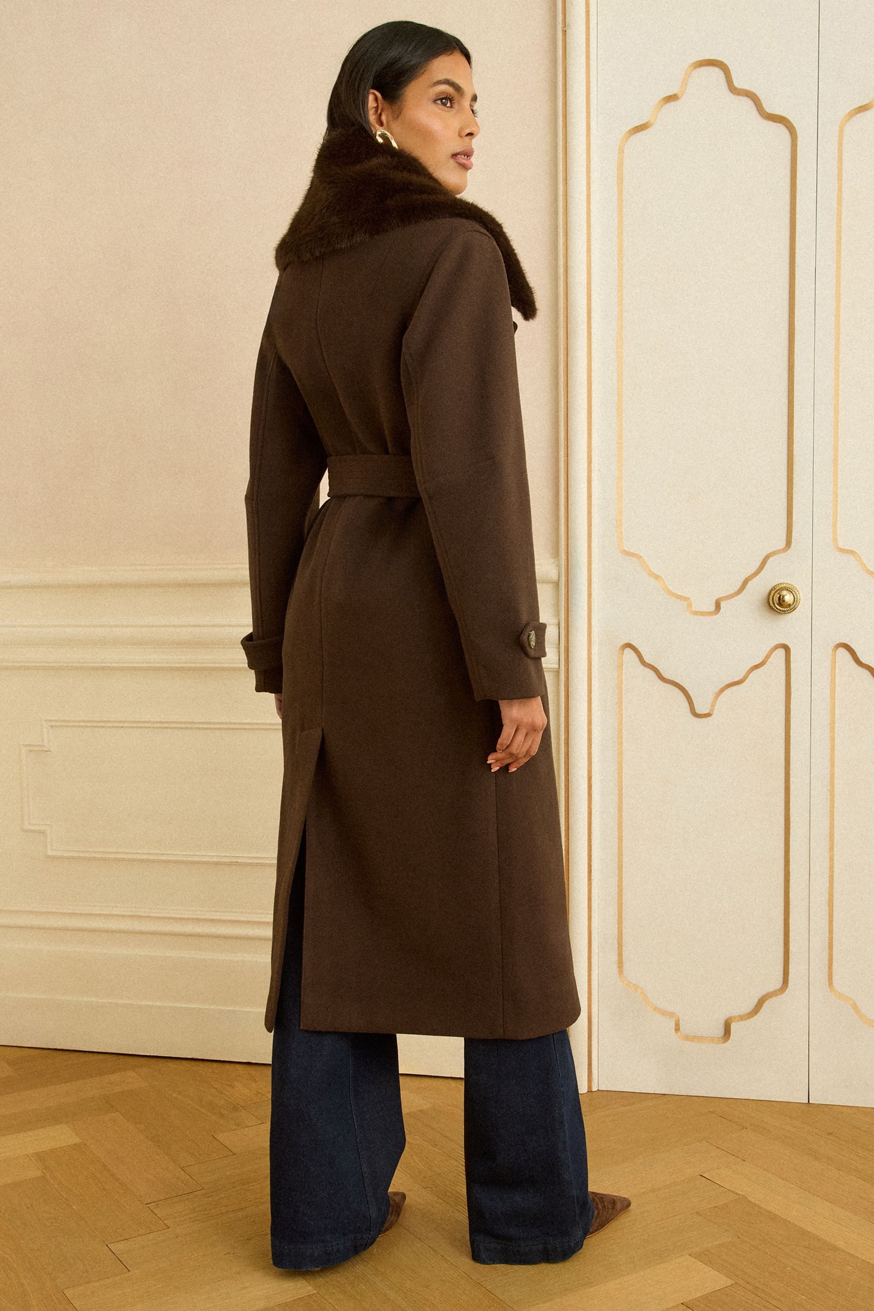 Love & Roses Langmantel Love & Roses Wickelmantel mit Kunstfellkragen (1-tl günstig online kaufen