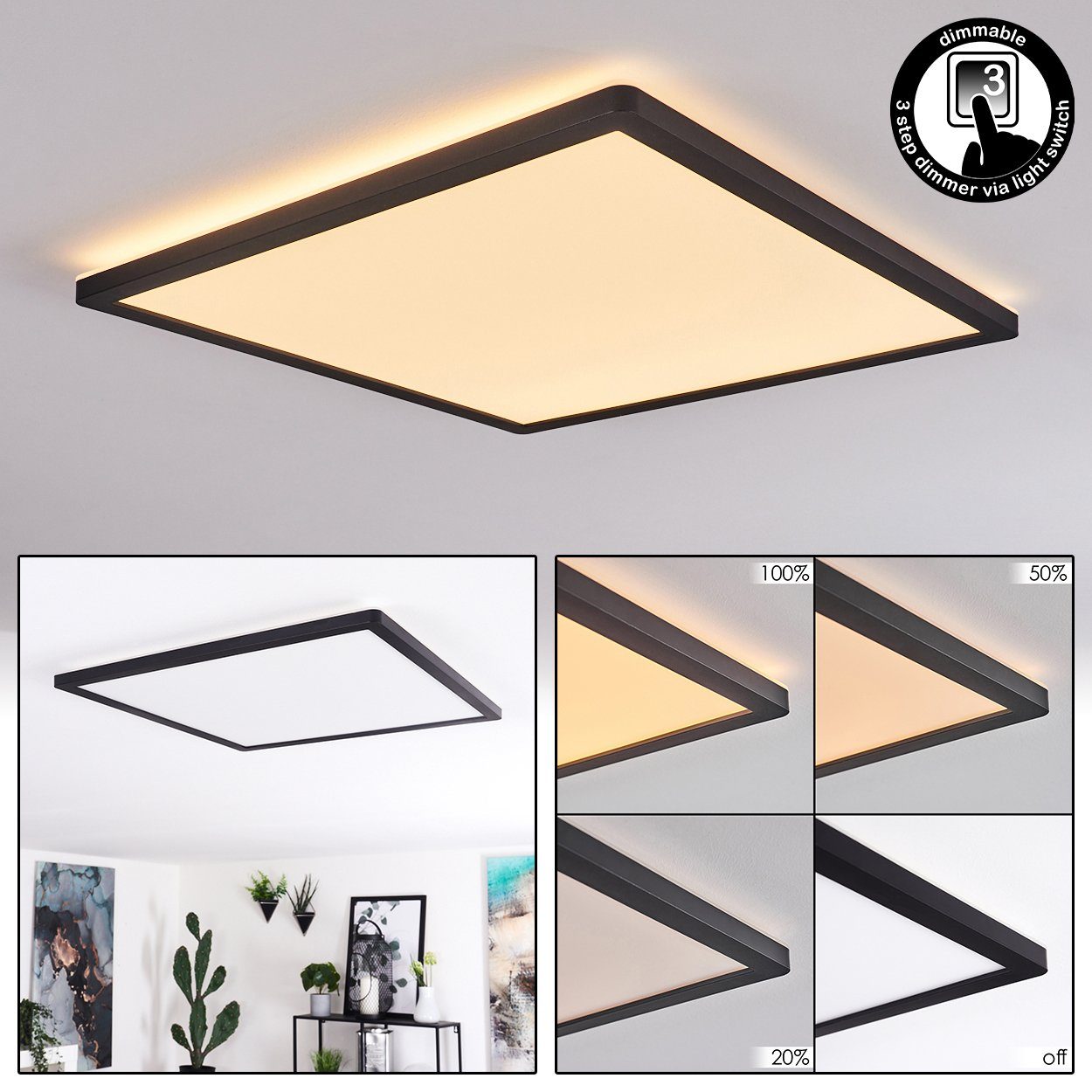 hofstein Deckenleuchte »Siusi« dimmbare Deckenlampe aus Kunststoff in Schwarz/Opal, 3000 Kelvin, 2300 Lumen, 24 Watt, dimmbar über herkömmlichen Lichtschalter