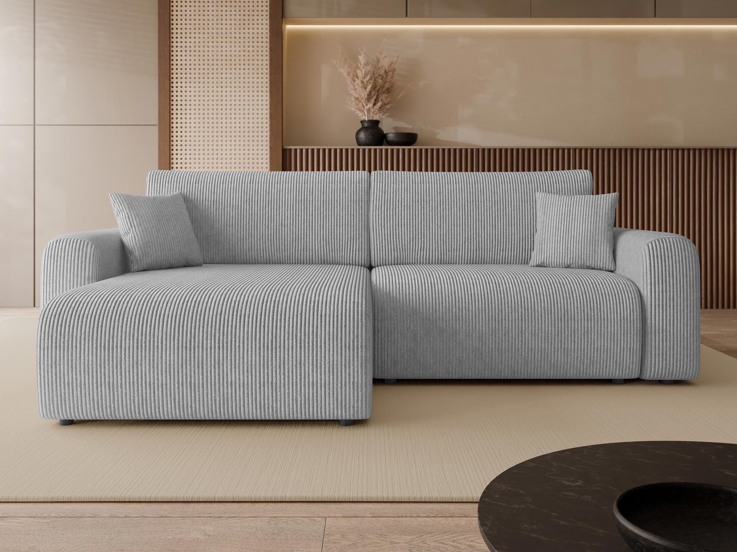 MIRJAN24 Ecksofa Floryn L Cord, mit Schlaffunktion und Bettkasten, mit zwei Dekokissen, 245x145x82 cm