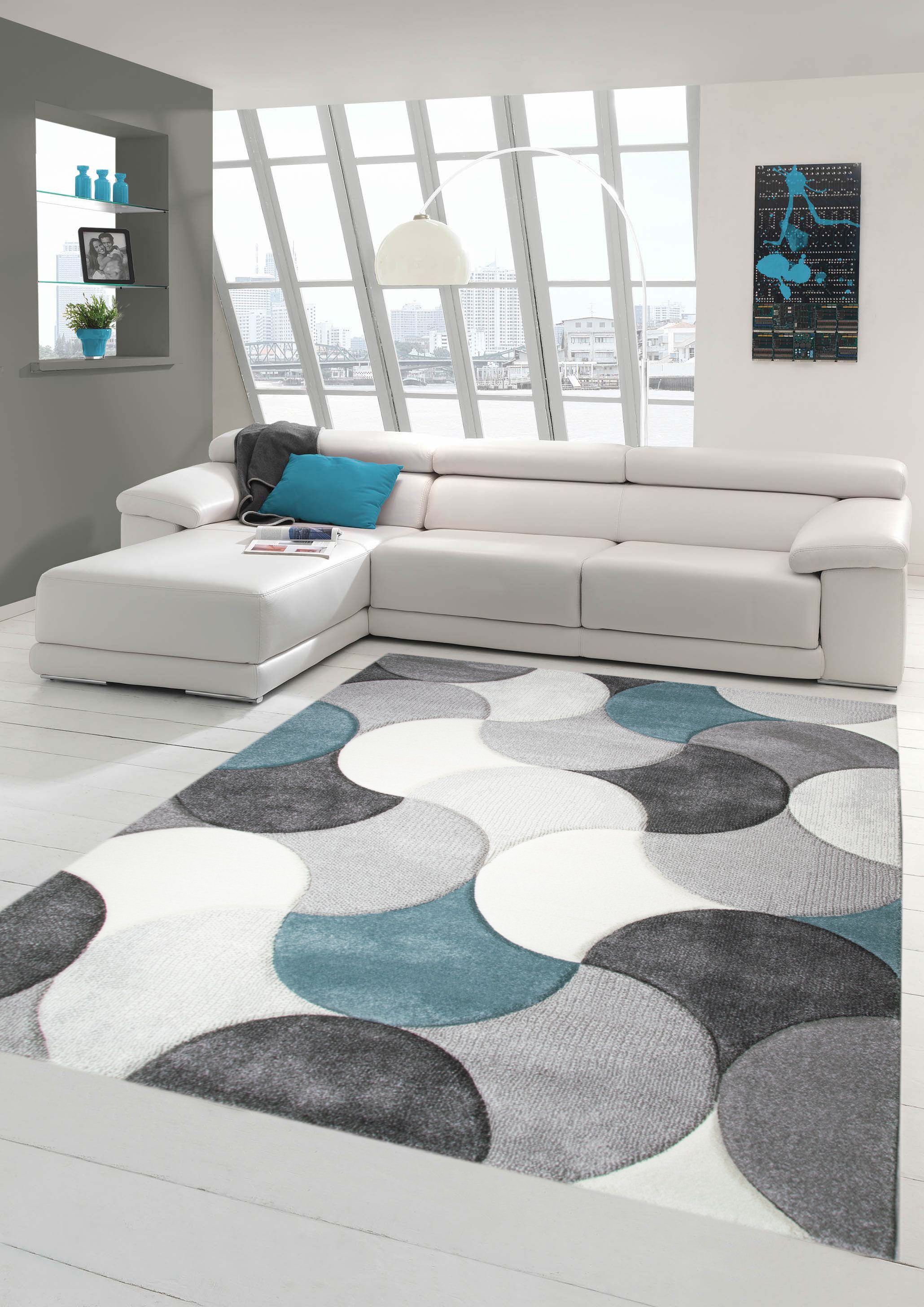 Teppich Designer und Moderner Teppich Kurzflor mit Tropfen Muster in Türkis Grau Beige, Teppich-Traum, rechteckig, Höhe: 13 mm