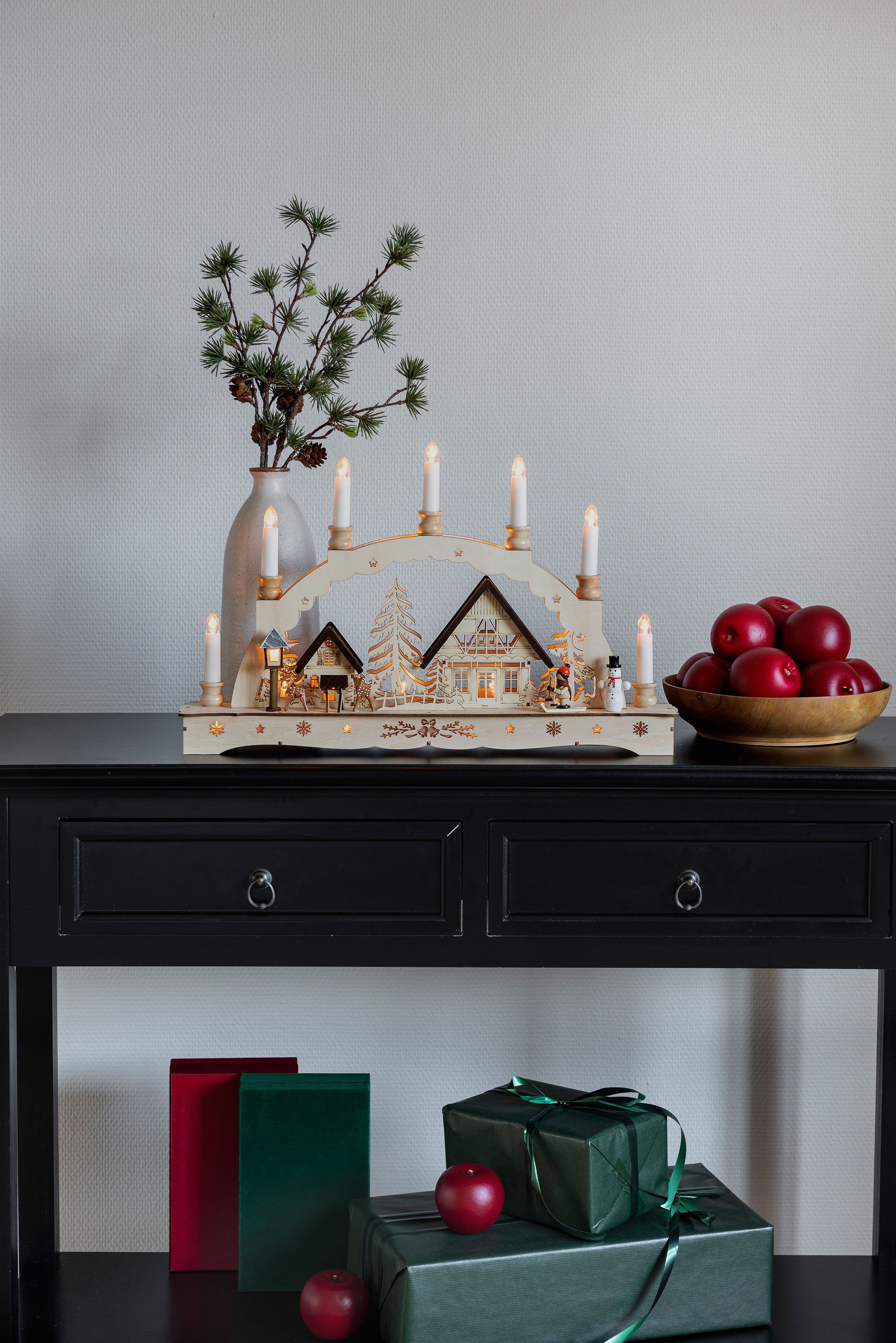 KONSTSMIDE LED Schwibbogen Weihnachtsdeko (1-tlg), "sieben Kerzen" Holzsilhouette