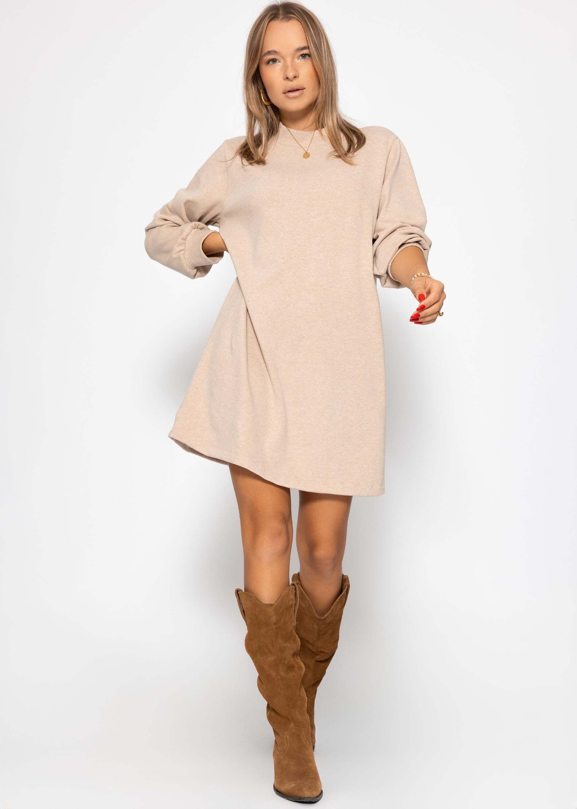 SASSYCLASSY Minikleid Sweatkleid mit Stehkragen für Damen Lässiges Kleid im günstig online kaufen