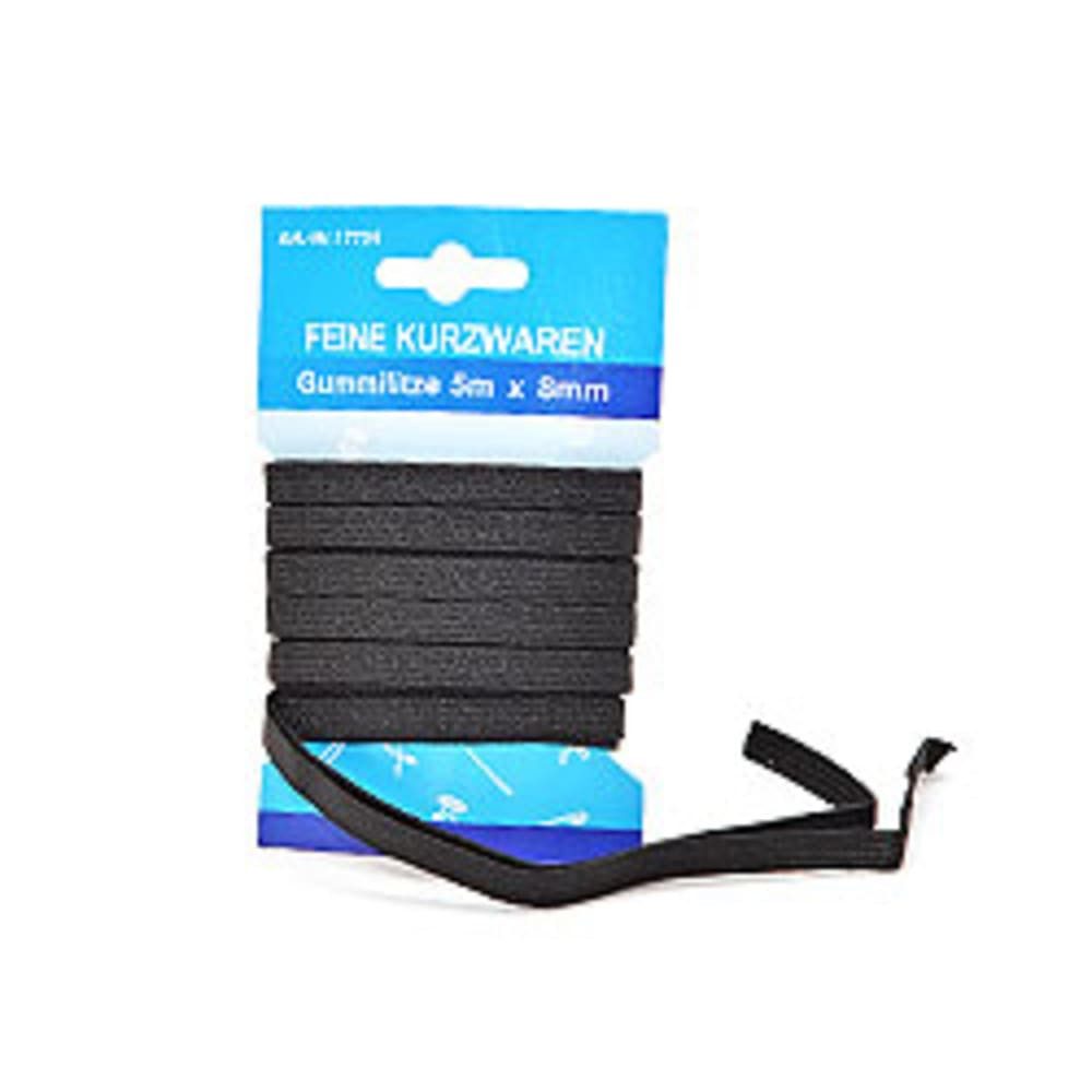 Gummiband Gummilitze 5 m x 8 mm, schwarz, auf Karte