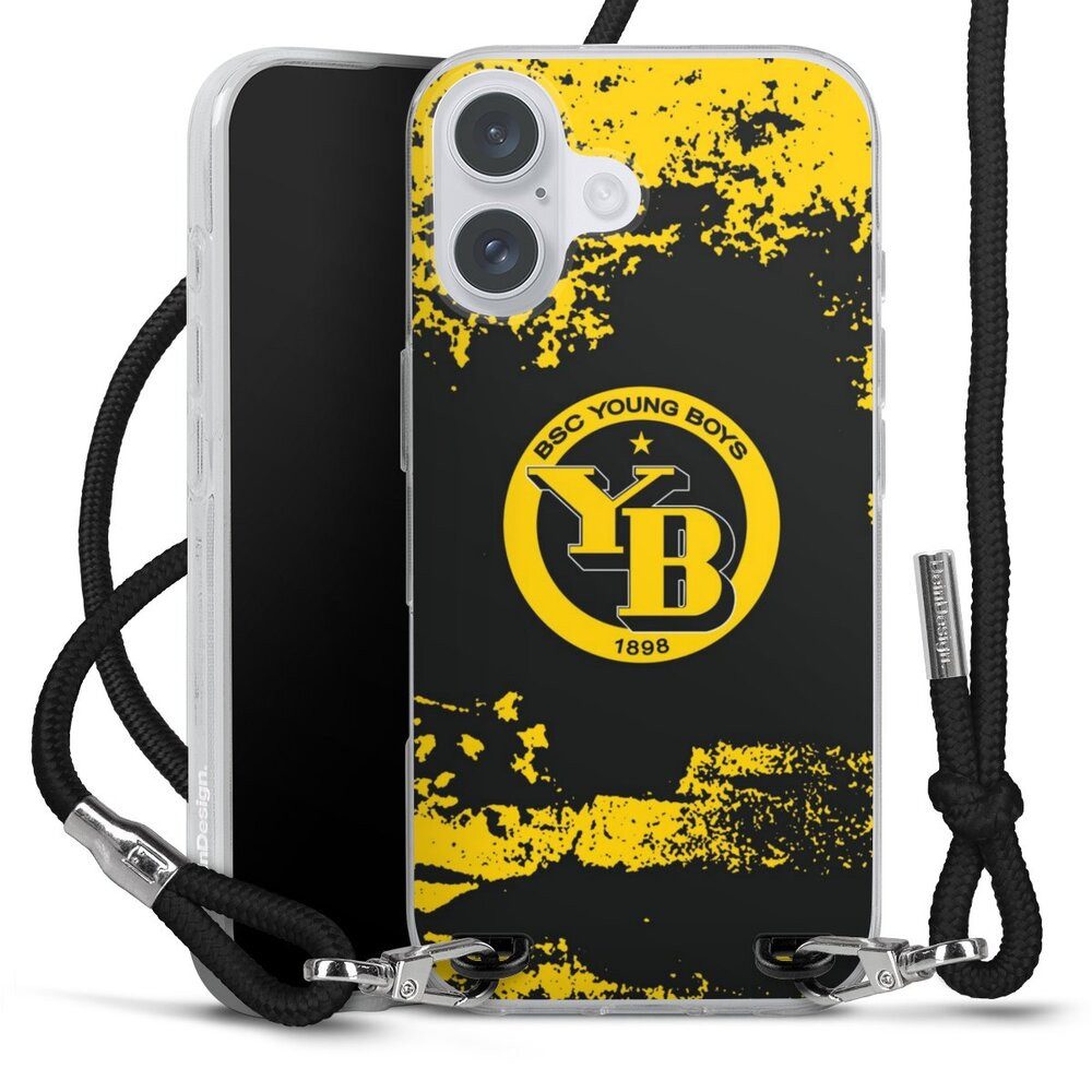 DeinDesign Handyhülle BSC Young Boys Offizielles Lizenzprodukt Fanartikel BSC YB Grunge, Apple iPhone 16 Plus Handykette Hülle mit Band Case zum Umhängen