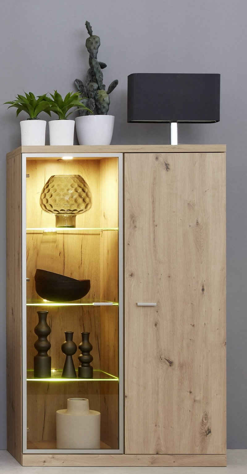 trendteam Highboard Vitrine Echo, Artisan Eiche, inkl. LED Beleuchtu