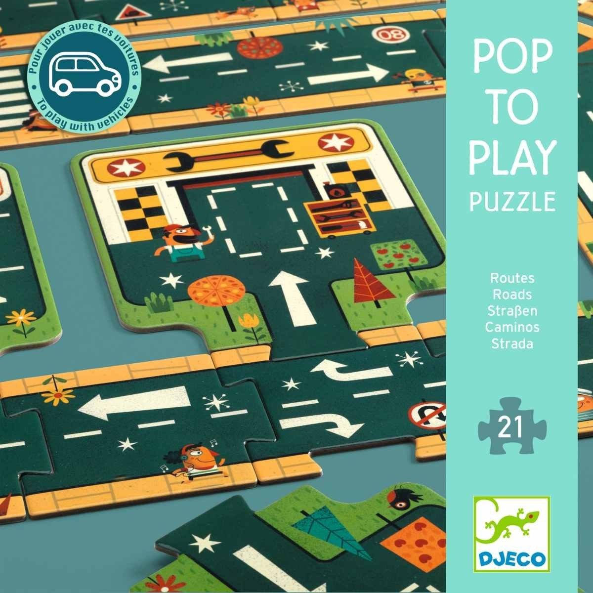 DJECO Puzzle Straßen - 21 Teile Bodenpuzzle für Kinder, 21 Puzzleteile, Bodenpuzzle