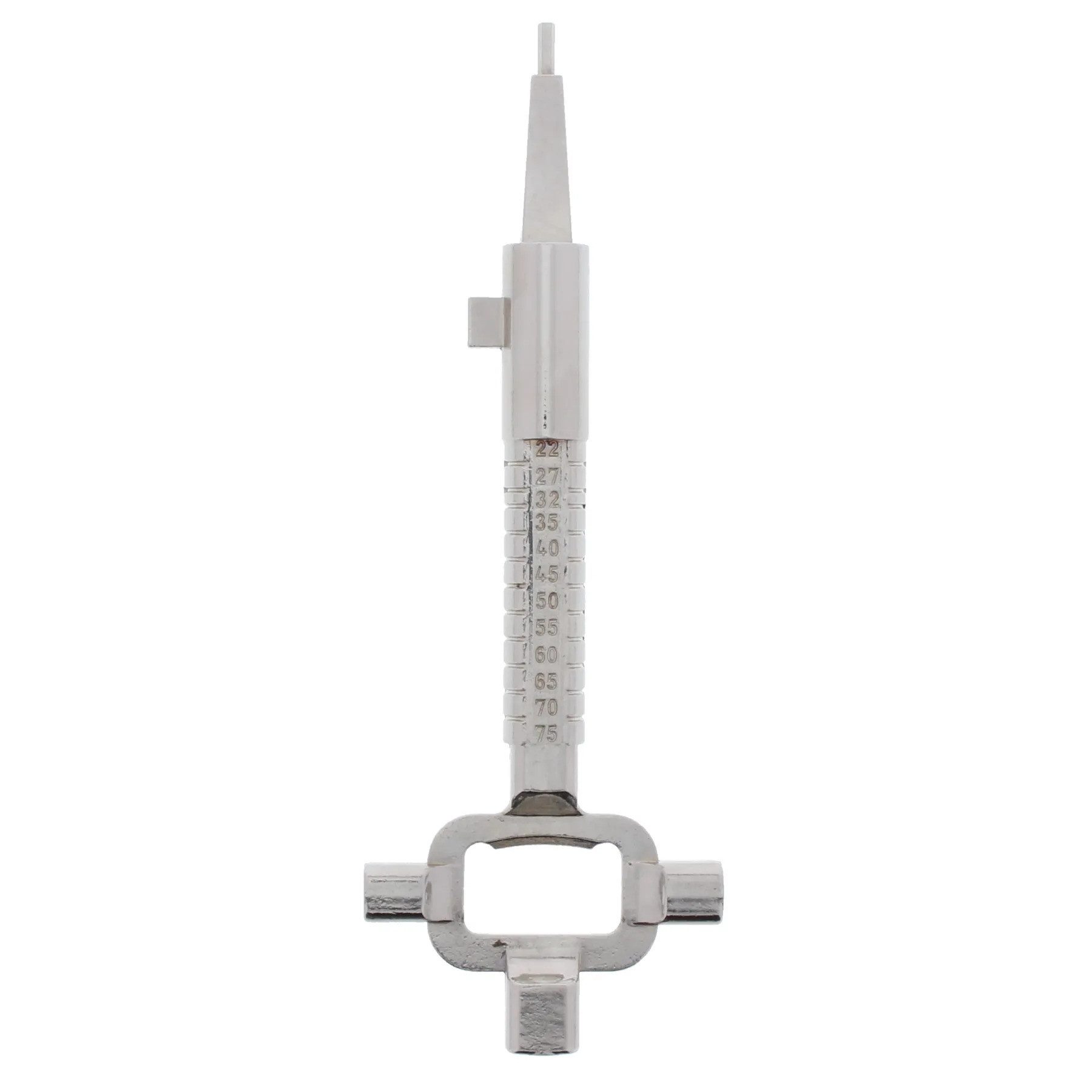 ToniTec Bauschlüssel Bauschlüssel mit Messskala für Zylinderlängen, lange Ausführung, (ein Türöffnungswerkzeug und einen Vierkant-Dornschlüssel, 1 St), mit Flaschenöffner