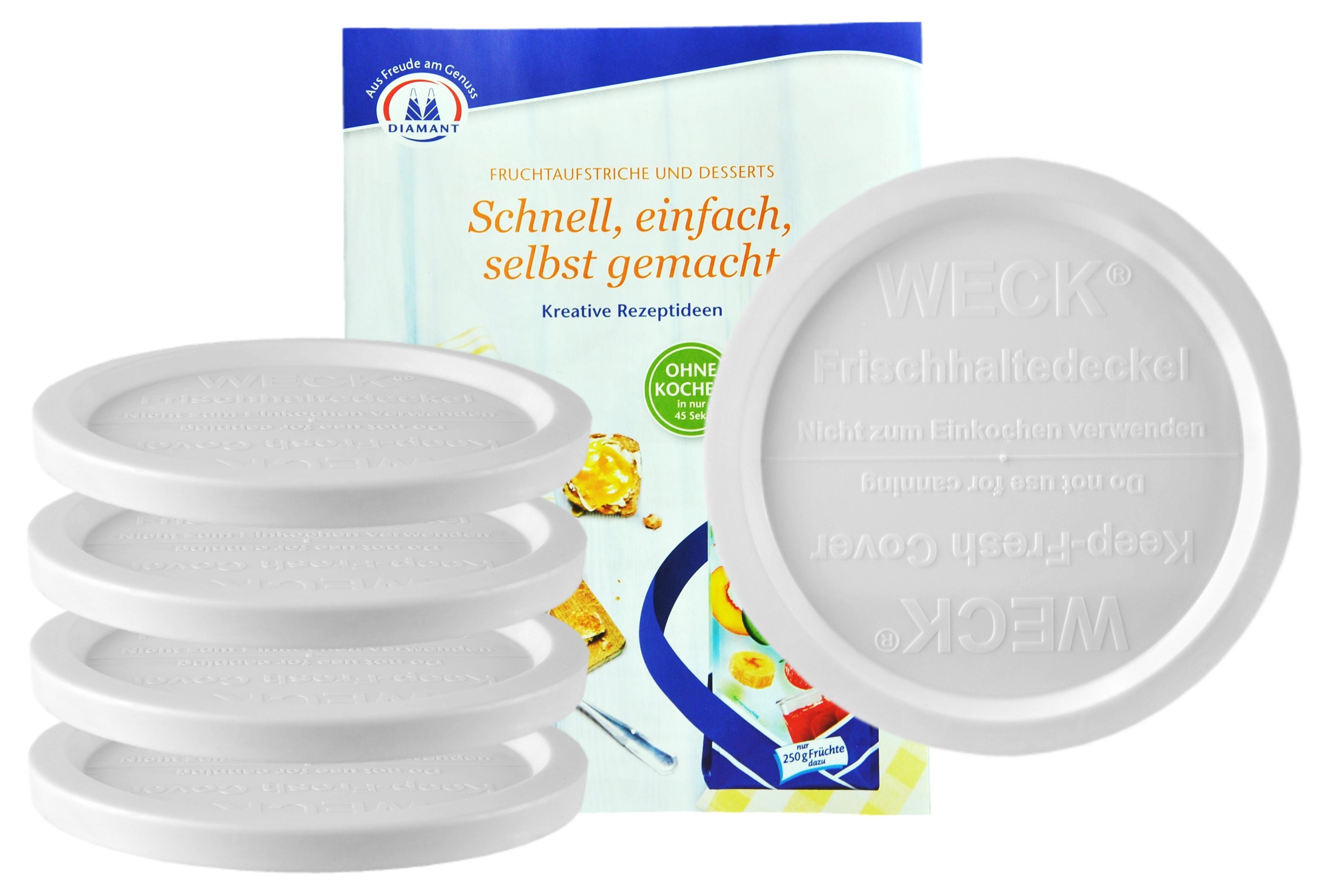 MamboCat Einmachglas 5er Set Weck Frischhaltedeckel 100mm incl Rezeptheft von Diamantzucker, Kunststoff