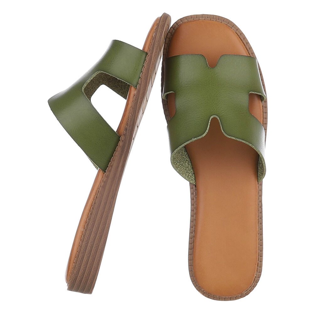 Ital-Design Modische Sandalen mit gepolsterter Sohle für Damen Pantolette (91409198) Keilabsatz/Wedge Pantoletten in Grün