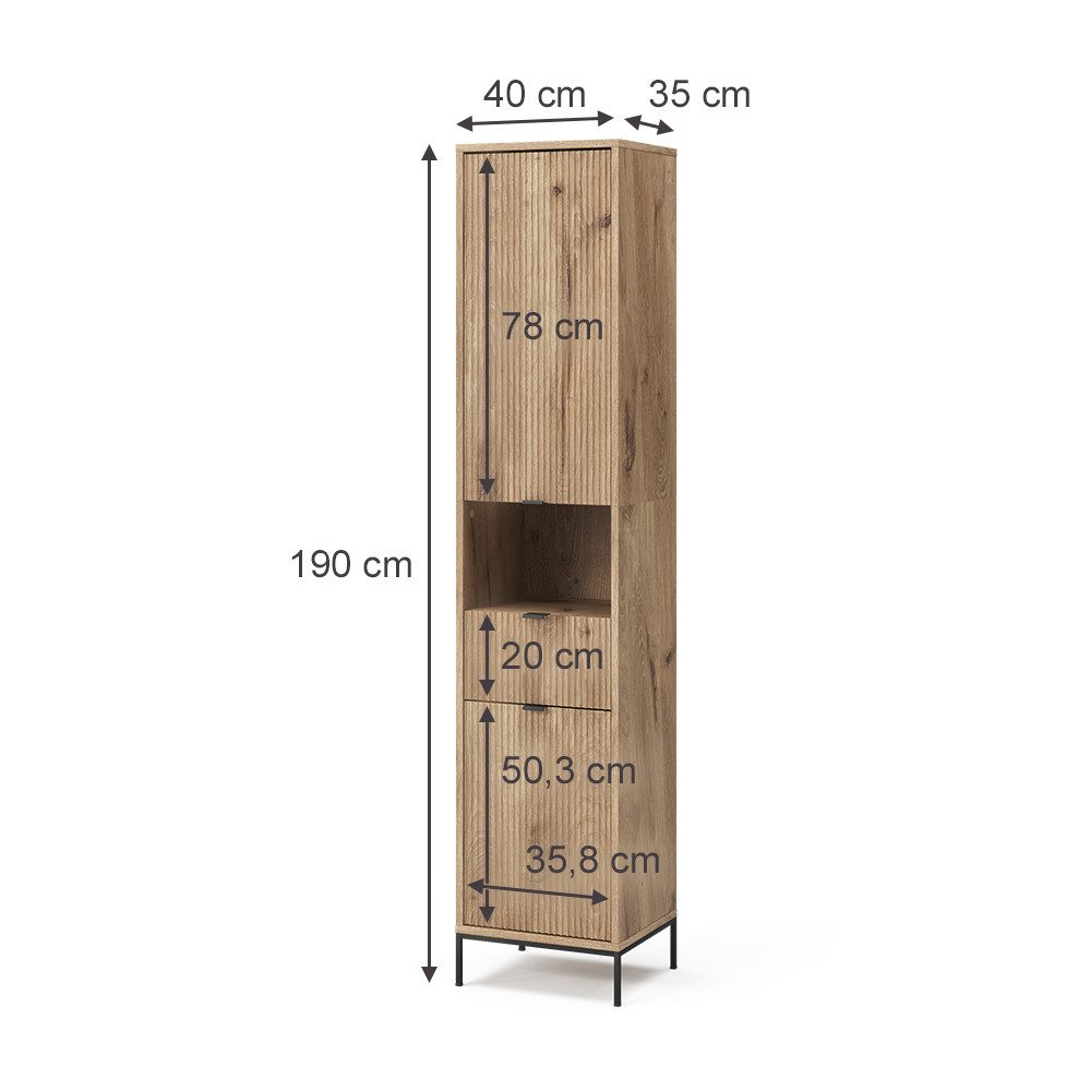 Vicco Hochschrank Eliza, Viking Oak/Sonoma, 40 x 190 cm mit Tür und Schublade (1-St)