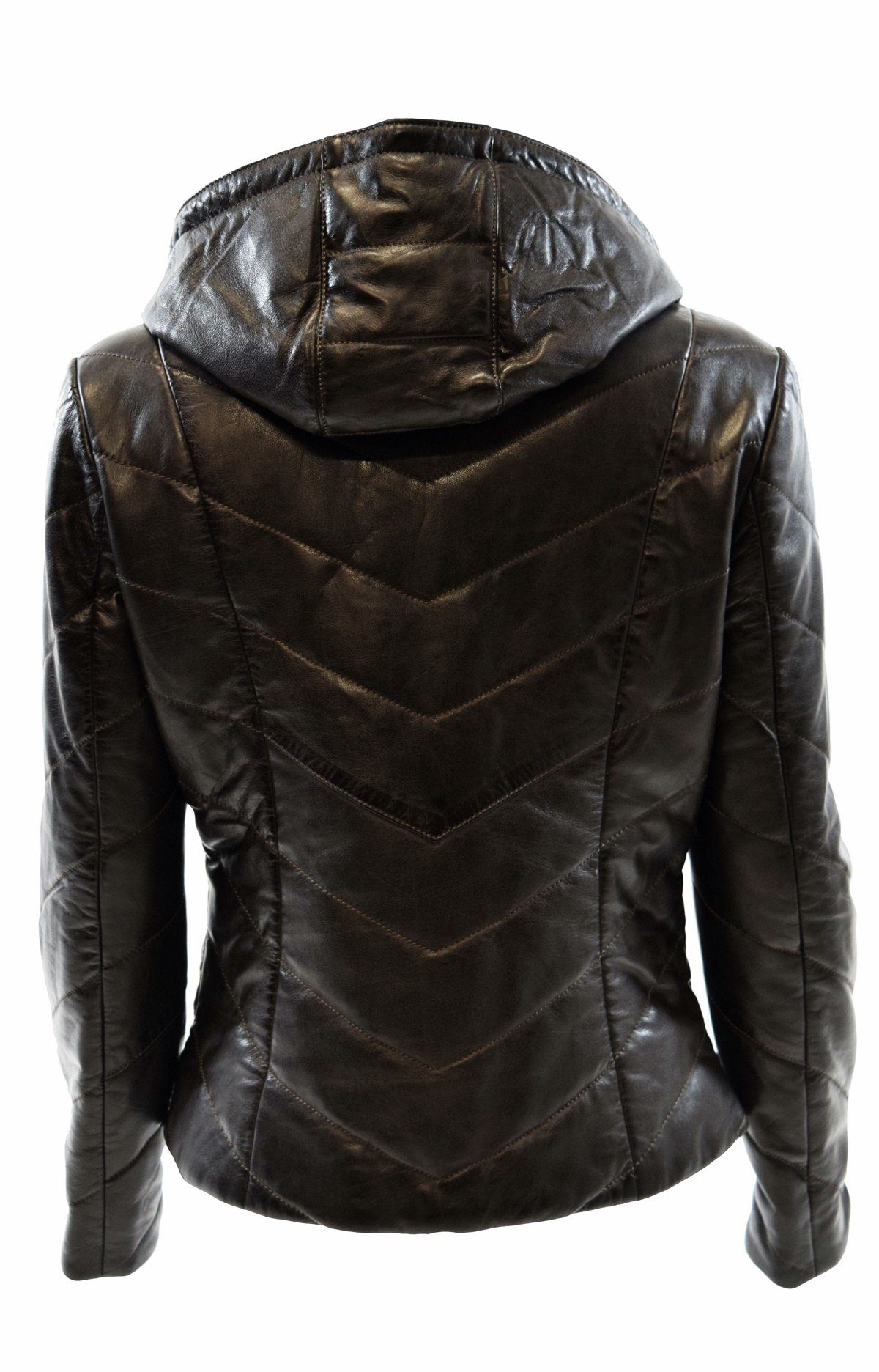 Stepp-Lederjacke Tiefbraun weichem mit aus Zimmert Braun Schwarz, Leder Kapuze Leather Lederjacke Elda