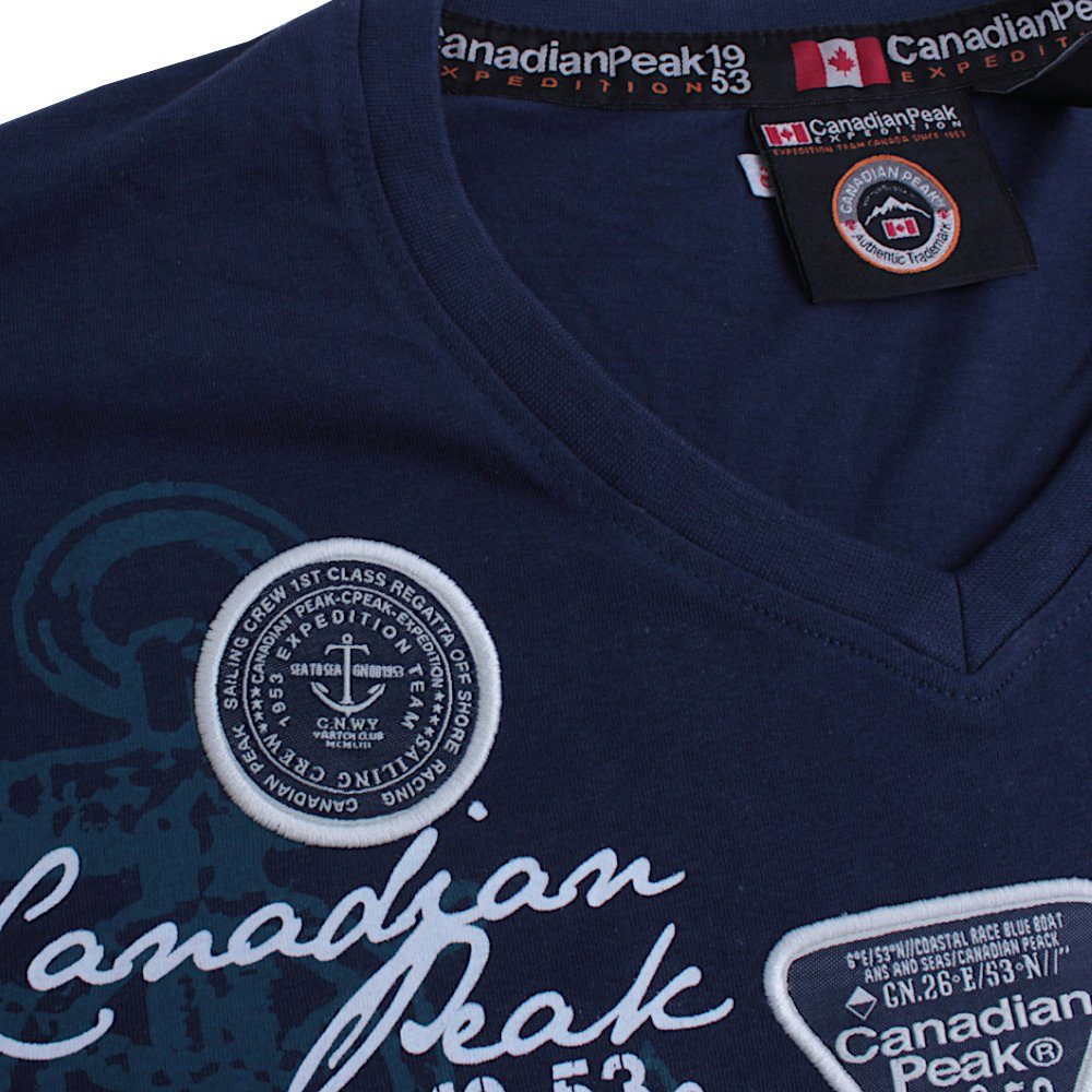 Canadian Peak T-Shirt Jademoreak V-Neck T-Shirt mit Label Patch und Print, aus Baumwolle