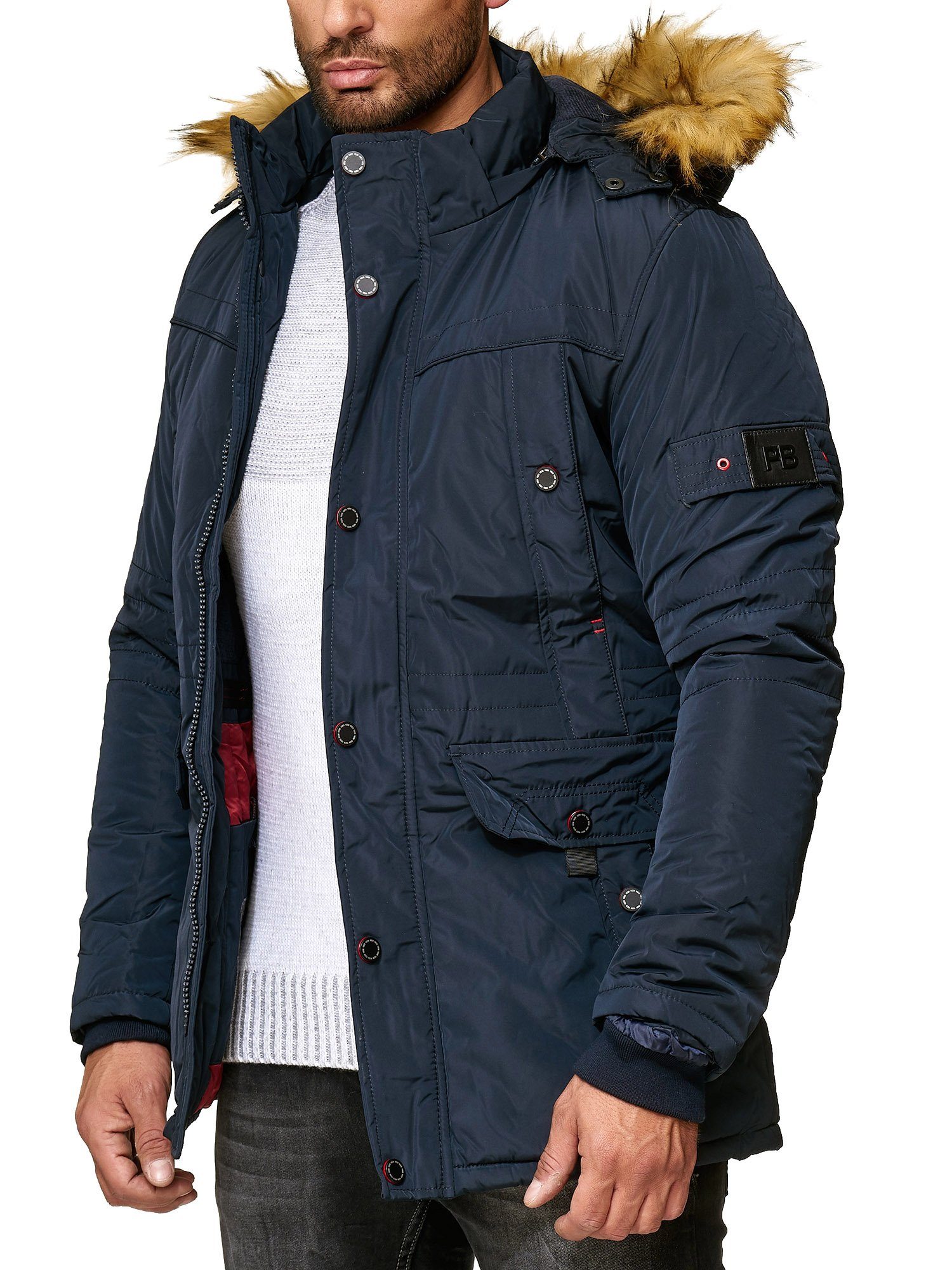 Reslad Winterjacke Herren Jacke Winter-Jacke Herren-Parka Kapuzen-Jacke Fell-Kragen Anora warme gesteppte Jacke mit Kapuze – Bild 4 von 5