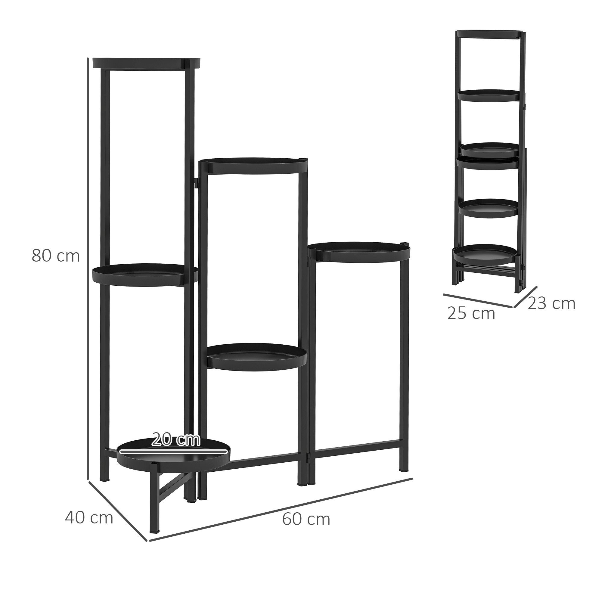 Outsunny Pflanzentreppe mit Tabletten, klappbar, für Innen, aus Metall, mehrstöckig, 80cm hoch (6-Etagen Pflanzenständer, 1 St., Blumenständer), für Wohnzimmer, Garten Balkon Deko, Schwarz