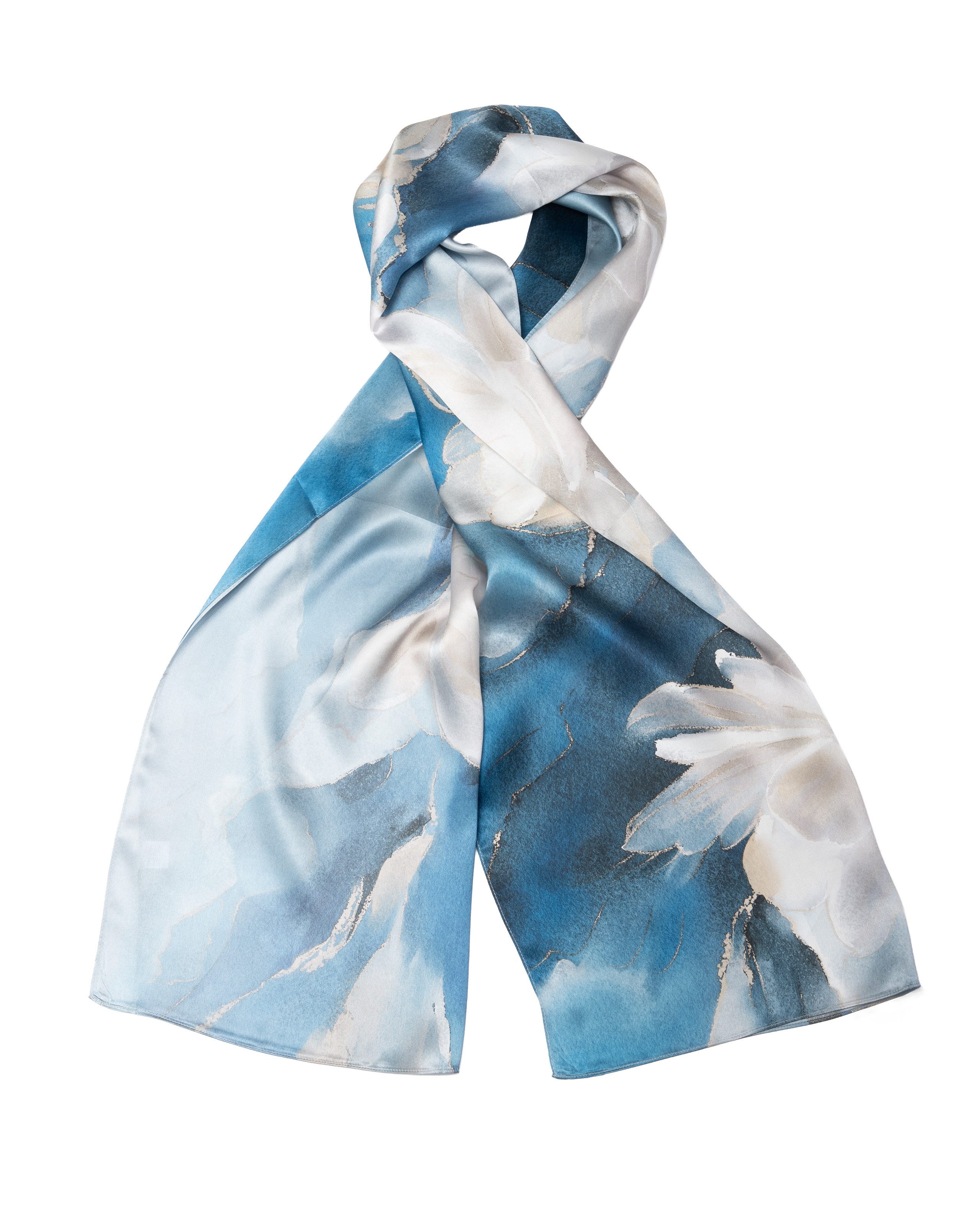 MayTree Seidenschal Magnolie Aquarell 55 x 175 cm, (Stück), Seidentuch 100% Seide