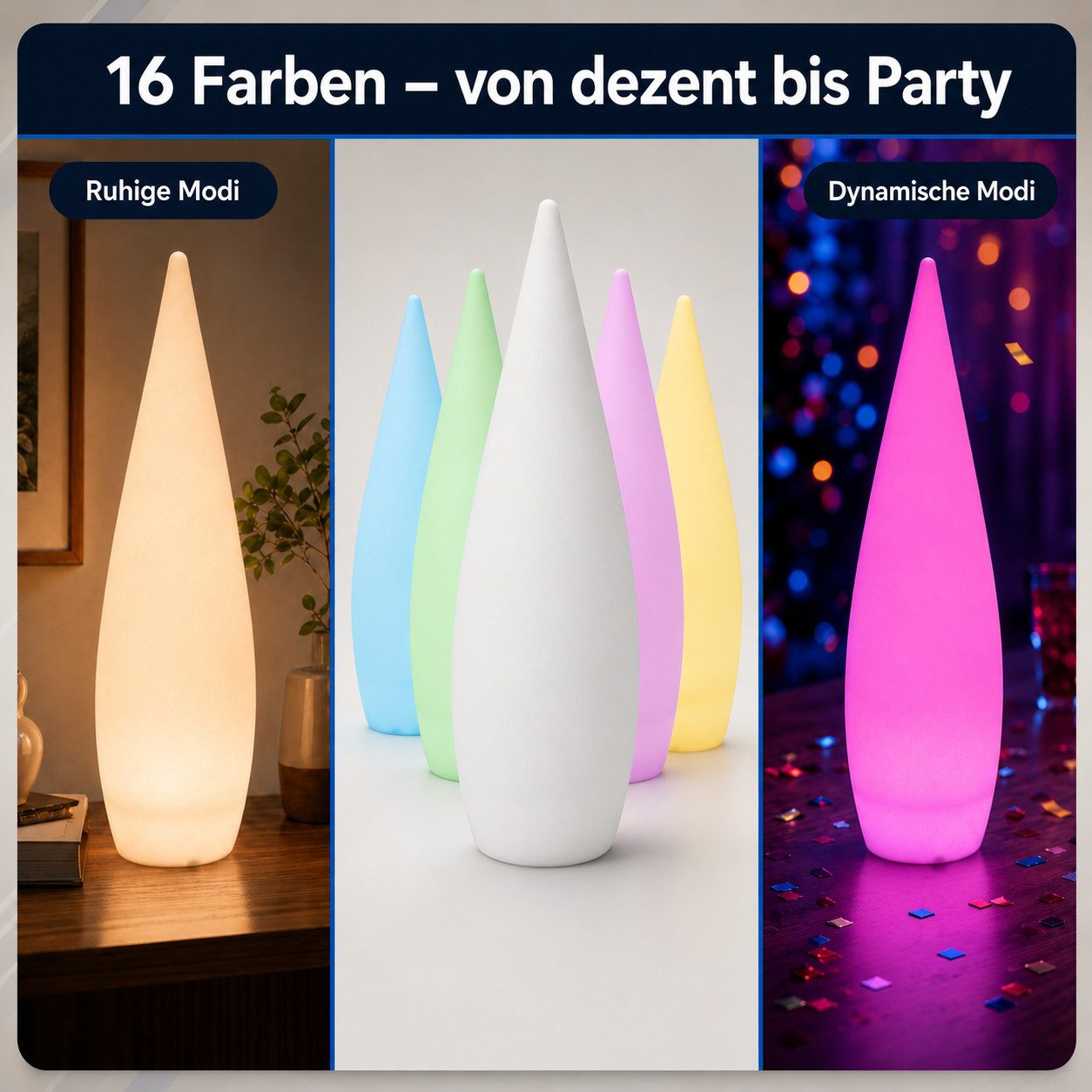 @tec LED Stehlampe kabellos 80 cm Bodenleuchte mit Farbwechsel, Akku, 16 Farben, Farbwechsel, spritzwassergeschützt