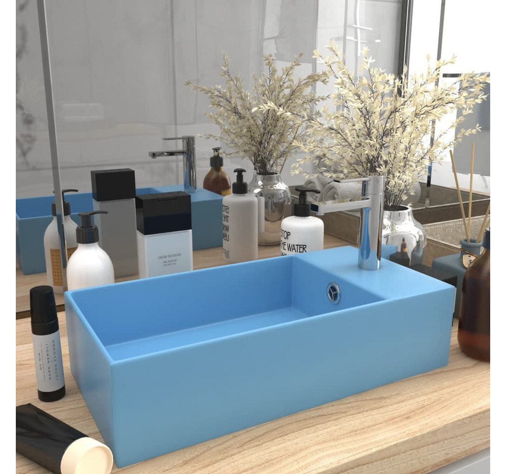 Thumbnail - vidaXL Waschbecken, Badezimmer-Waschbecken mit Überlauf Keramik Hellblau