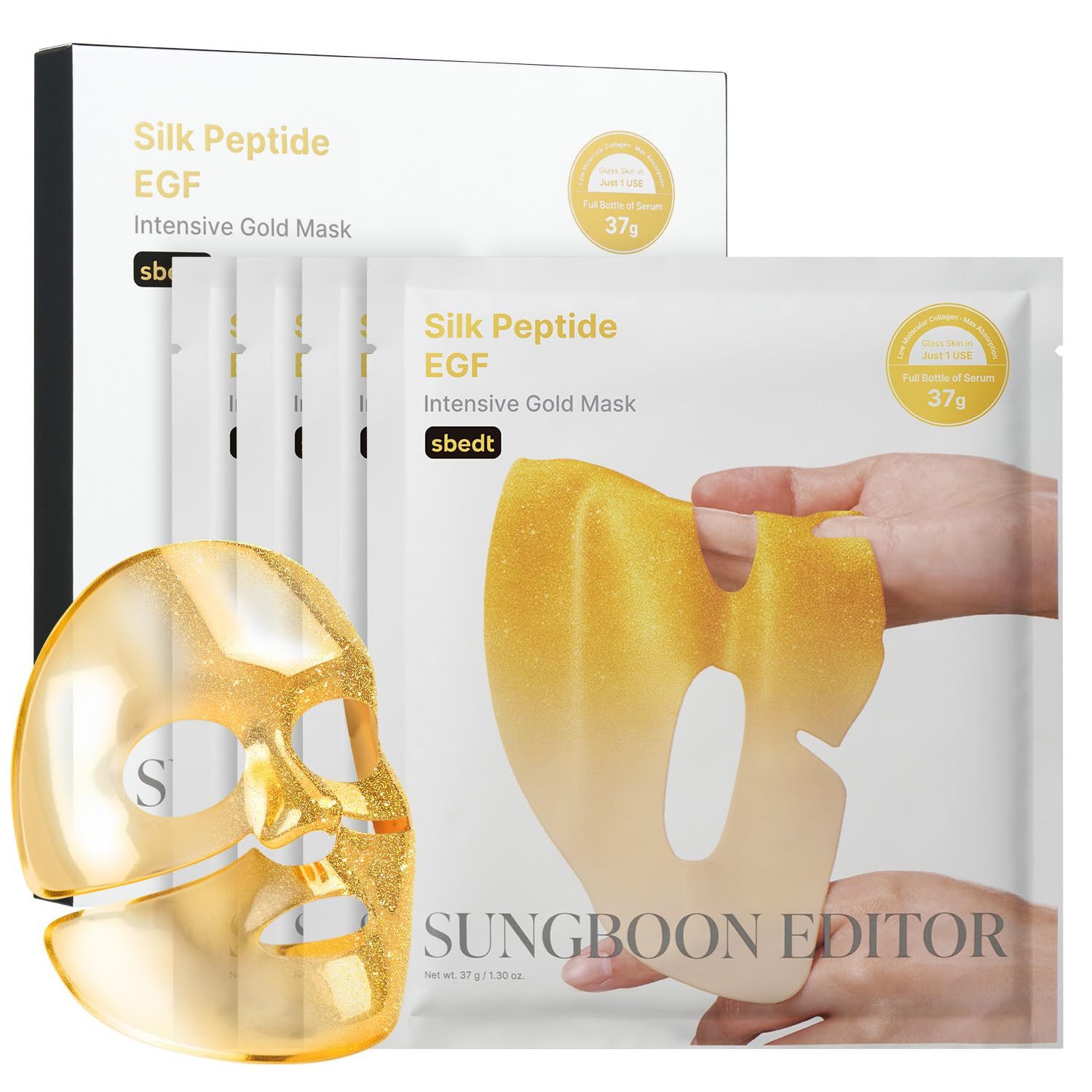 Sungboon Editor Gesichtsmaske Silk Peptide EGF Intensive Gold Mask – Koreanische Anti-Aging Gesichtsmaske mit 31 Peptiden, 24K Gold & Kollagen, Overnight Maske für straffe Haut, 4 Stück