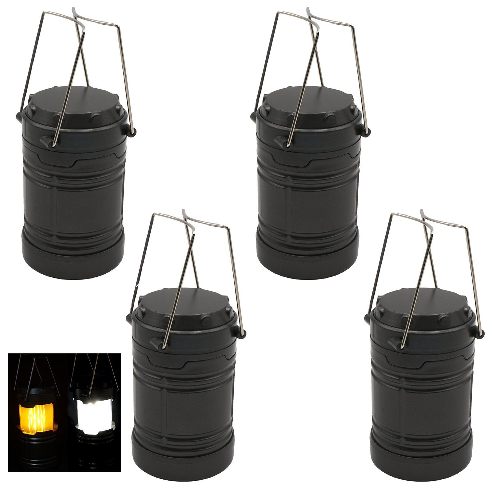 HAC24 LED Laterne 4er Set Campinglampe Outdoor Camping Leuchte Tragbare Campinglaterne, LED fest integriert, Hellweiß, Flammenlicht, 2 Leuchtmodi Hellweiß & Flammenlicht, Batteriebetrieben