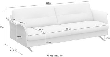 FLEXLUX 3-Sitzer Glow, Premium-Sitz: Kaltschaum & Federkern, Arml. Walnuss, Fuß schwarz