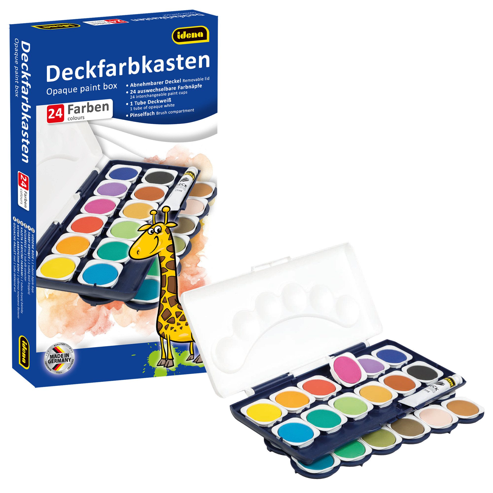 Idena Farbkasten Idena Set Deckfarbkasten 24 Farben und Deckweiß & Schulmalpinsel 10 – Bild 2 von 5