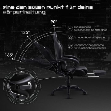 Dowinx Gaming-Stuhl Ergonomisches Design mit Lendenwirbelstütze und Fußstütze, Computer Bürostuhl Rückenlehne verstellbar Drehstuhl, Schwarz