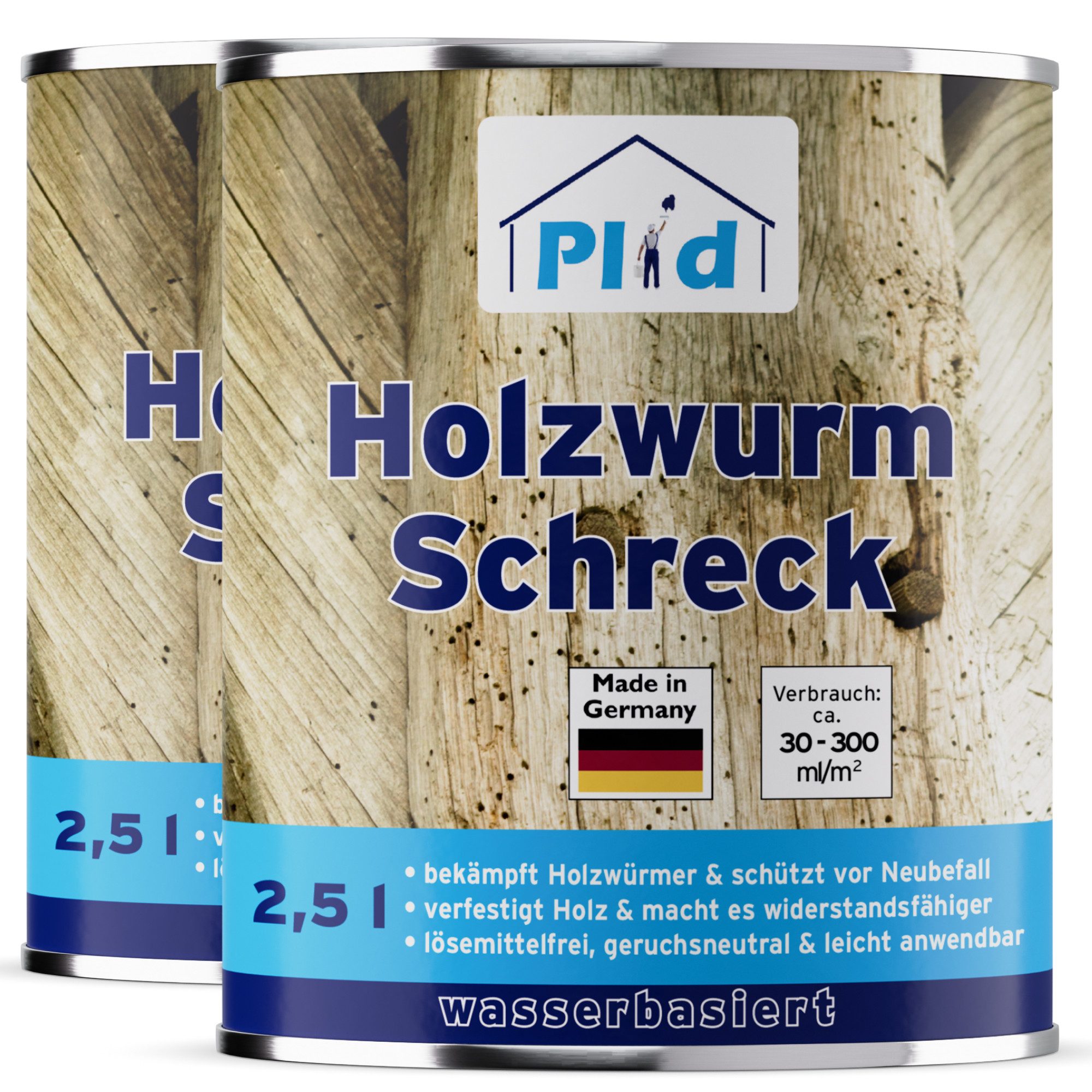 plid Holzschutzlasur Holzwurm-Schreck – Effektiver Holzschutz / Holzwürmer & Holzbohrkäfer, Schnelltrocknend
