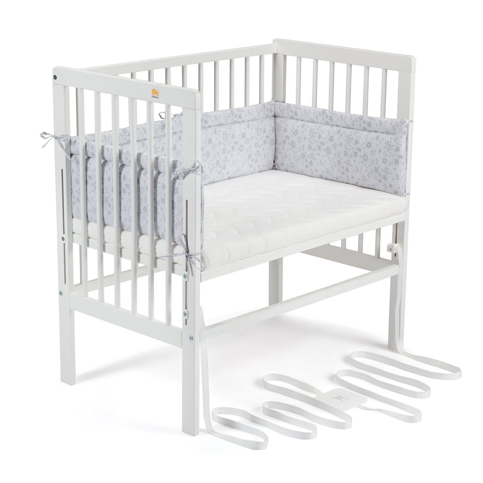 Beistellbett Babybett Boxspring weiß lackiert, 90 x 55 cm Liegefläche