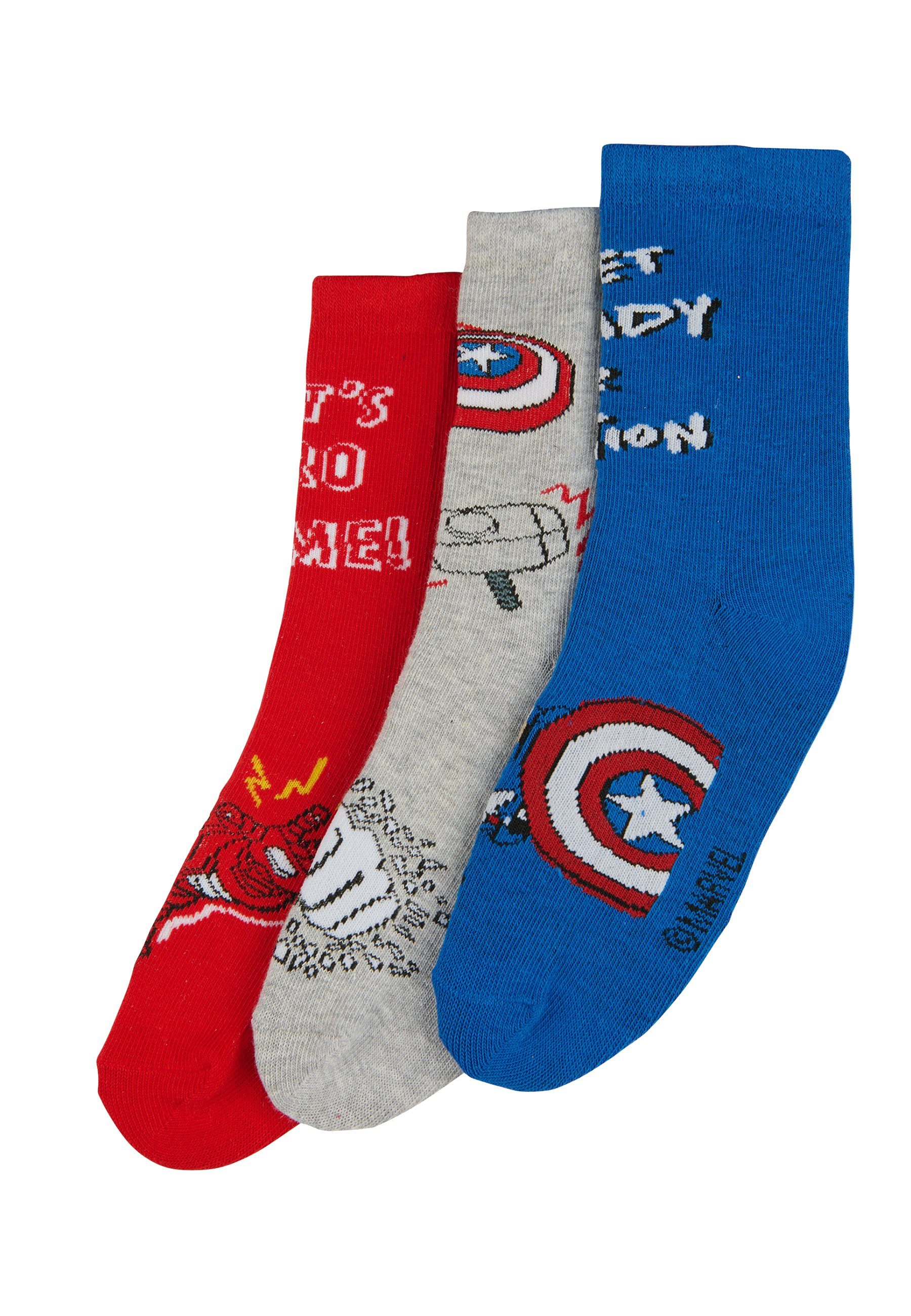 ONOMATO! Socken Avengers Jungen Socken 3er Pack Marvel Iron Man Captain America (3-Paar)