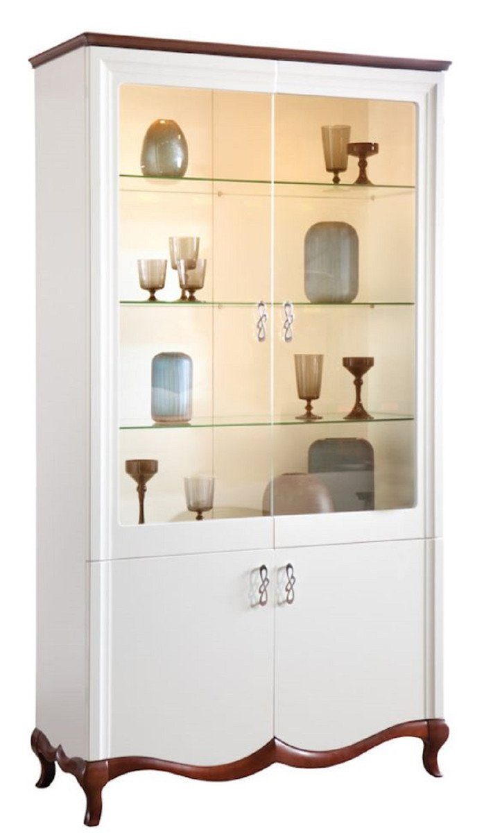 Casa Padrino Vitrine Luxus Art Deco Vitrinenschrank Weiß / Dunkelbraun 114 x 46,5 x H. 209,5 cm - Wohnzimmerschrank mit 4 Türen - Wohnzimmermöbel