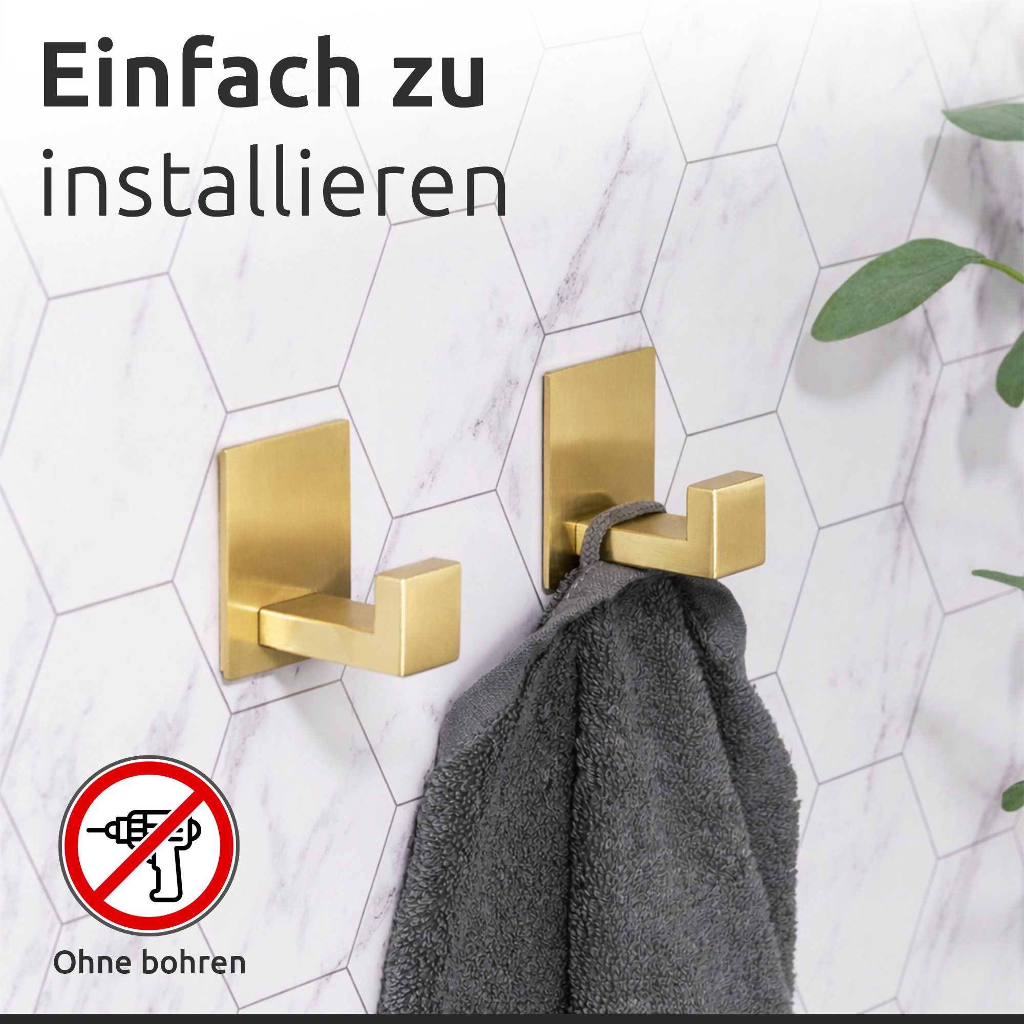 ECENCE Handtuchhalter 2x Handtuchhaken ohne Bohren selbstklebend – Bild 5 von 5