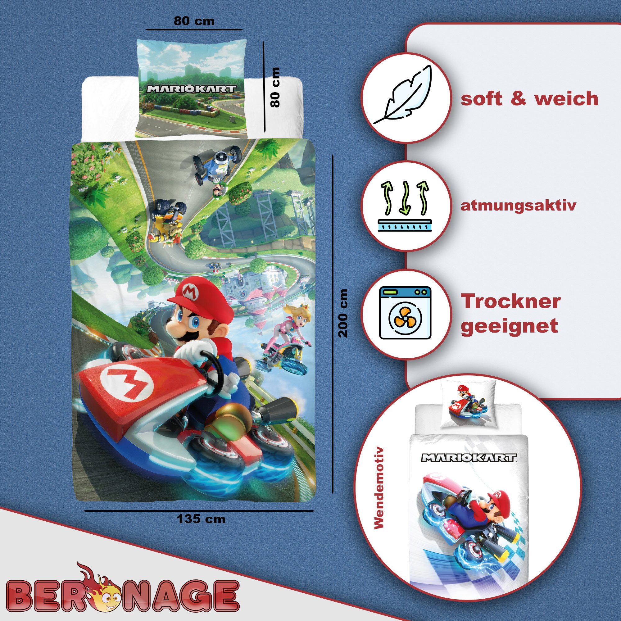 BERONAGE Wendebettwäsche Super Mario Kart Combo Bettwäsche Linon / Renforcé günstig online kaufen