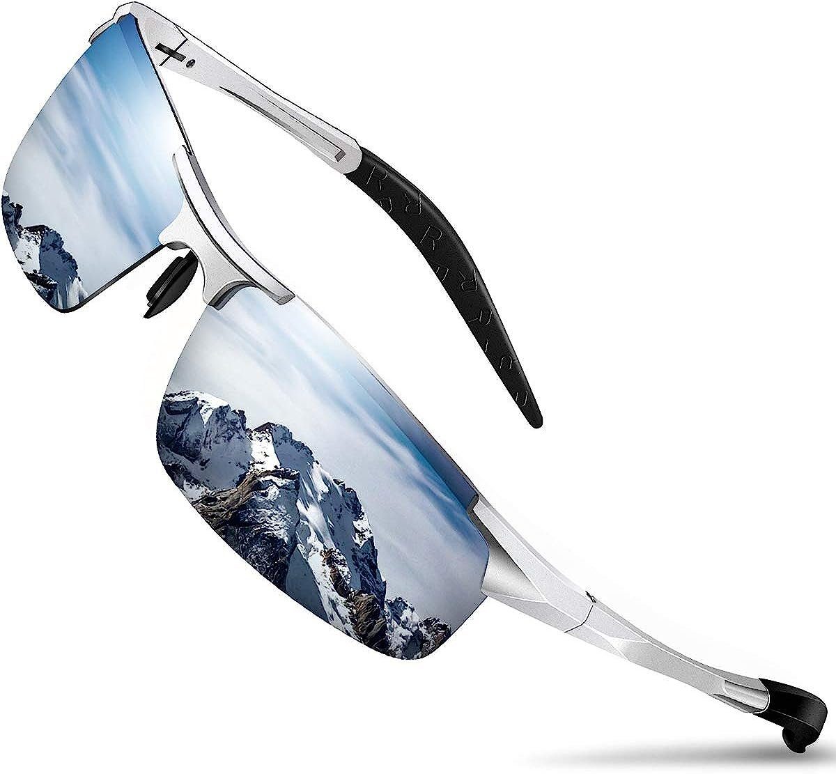 Jormftte Sonnenbrille Polarisiert Sonnenbrille Herren Sportbrille Metallrahmen UV400 Silber