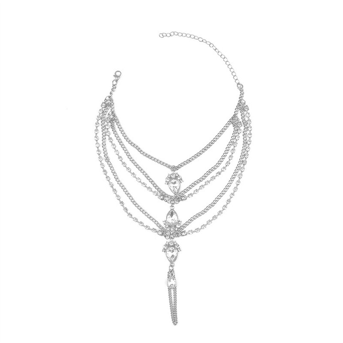 DÖRÖY Fußkette Damen Bohème Vintage Metall Tropfen und mit Diamanten Fußkettchen Silber