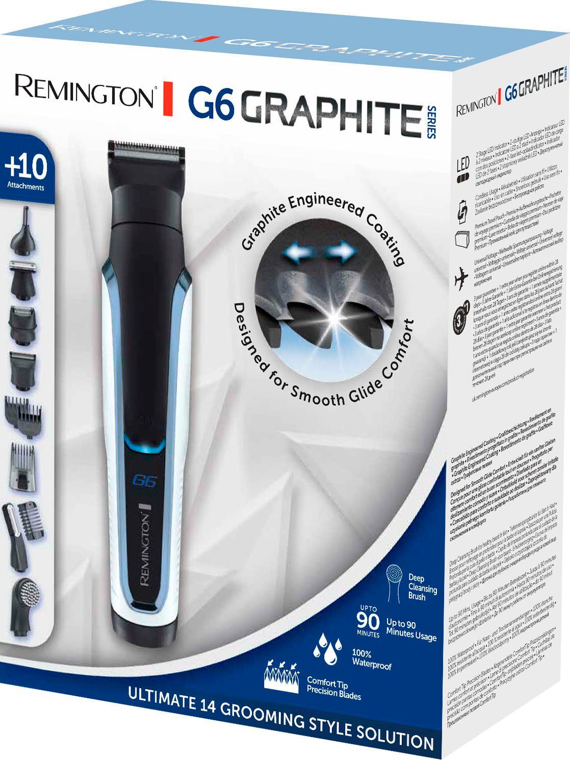 Remington Haar- und Bartschneider Graphite Series PG 6000, Multigroomer mit 6 Aufsteckköpfen