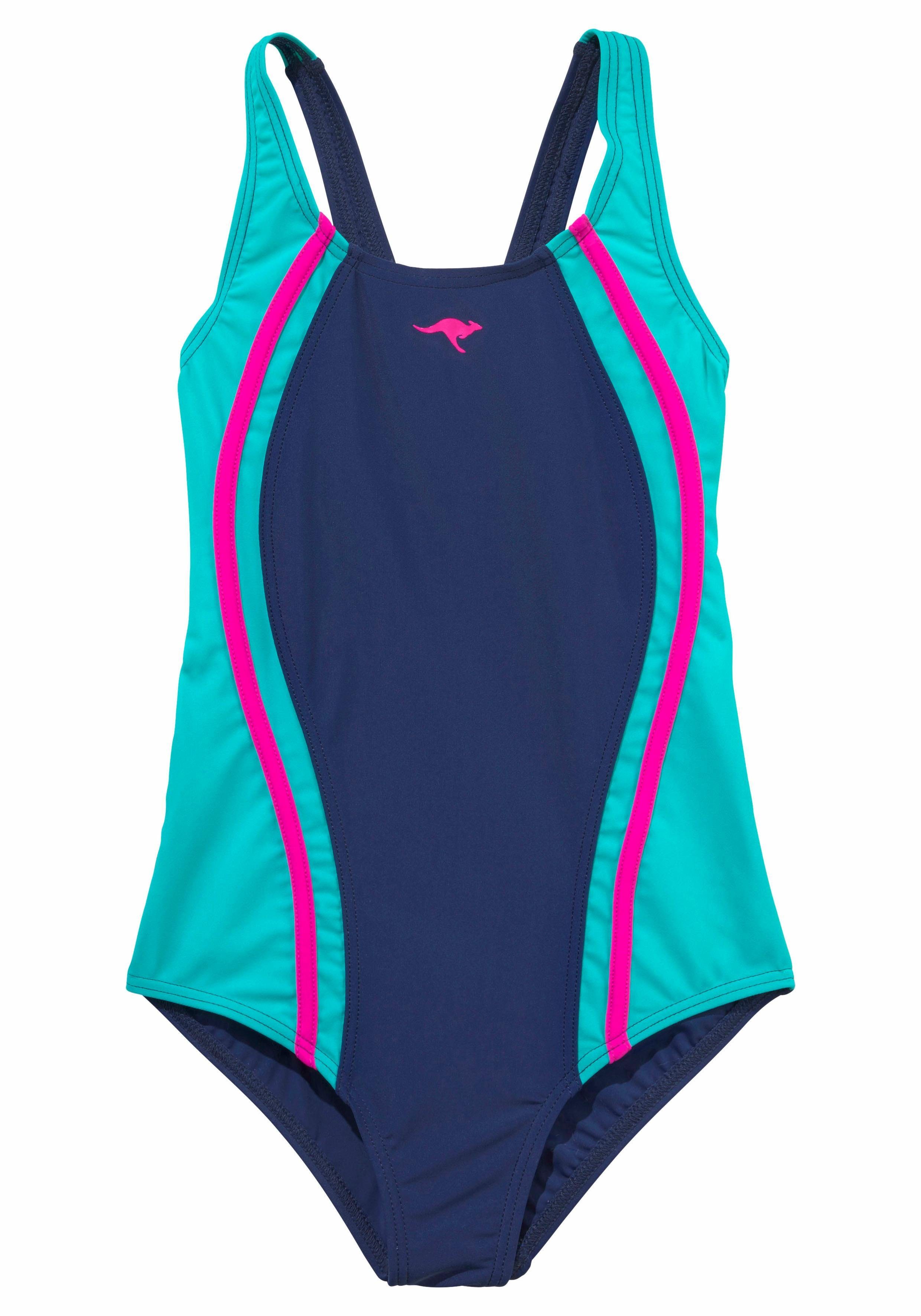 Kangaroos Badeanzug sportiver Stil, mit Kontrastnähten, Marken-Logo-Print